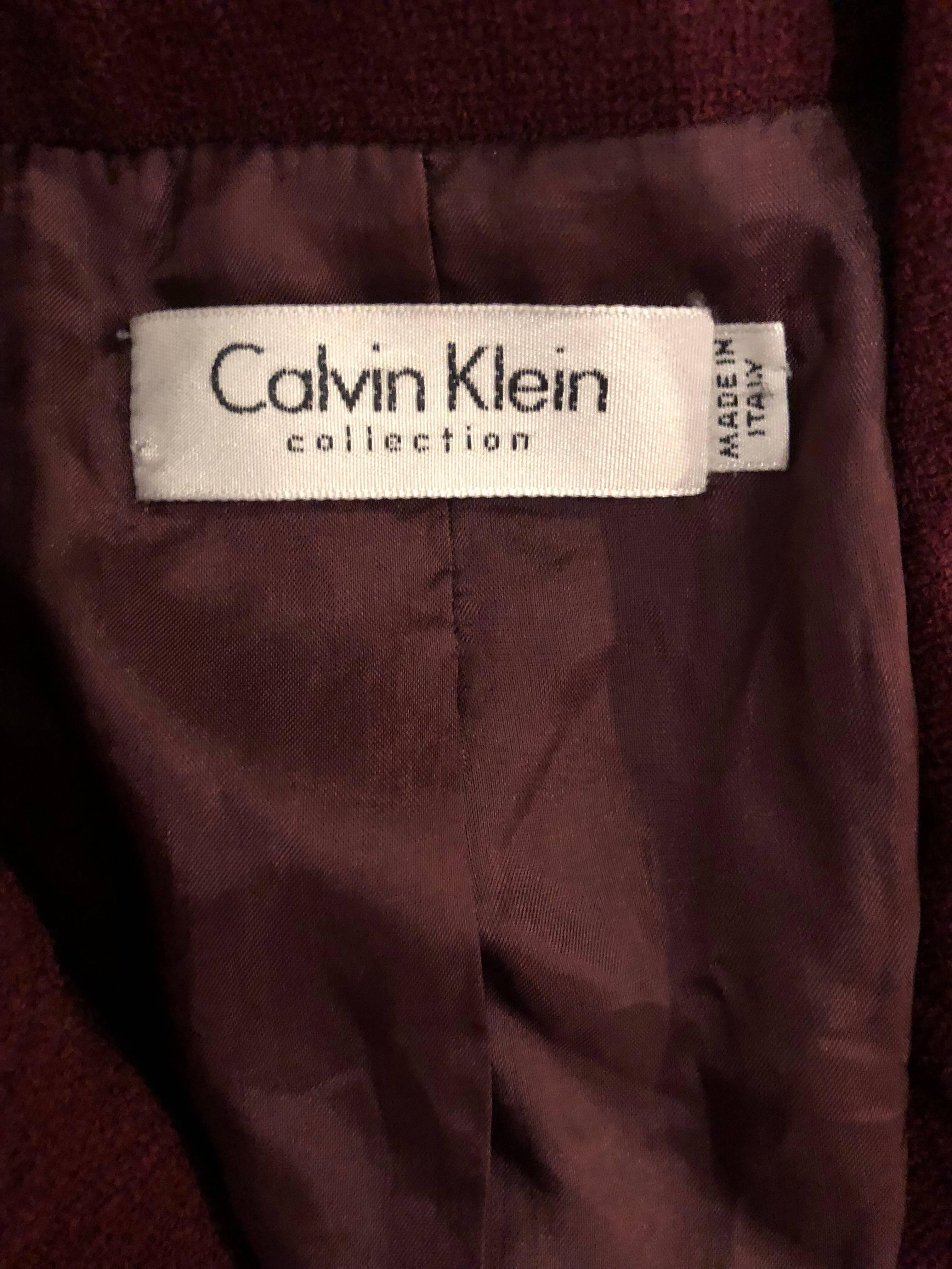 Vintage Calvin Klein Collection 1990s Burgundy Maroon Size 4 /6 Blazer Jacket For Sale 4