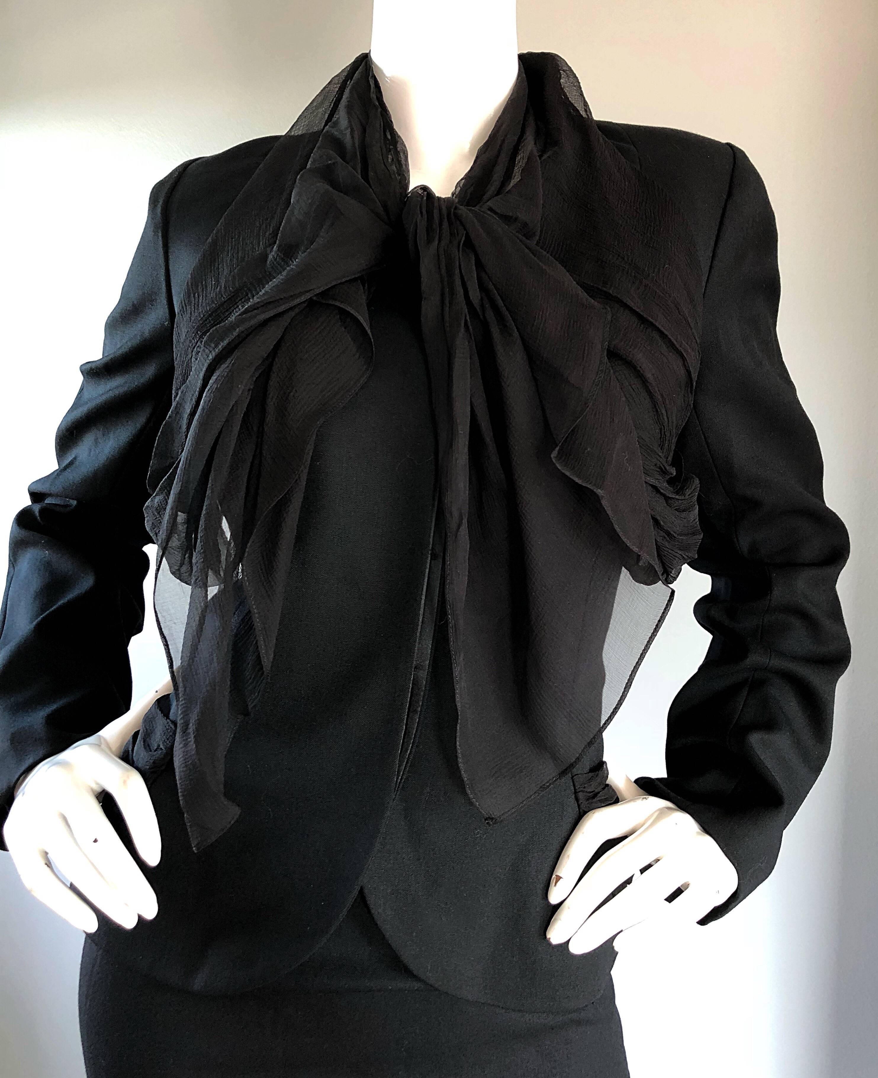 John Galliano Early 2000s Black Size 8 / 10 1940s Style Jacket Skirt Suit In Excellent Condition In San Diego, CA