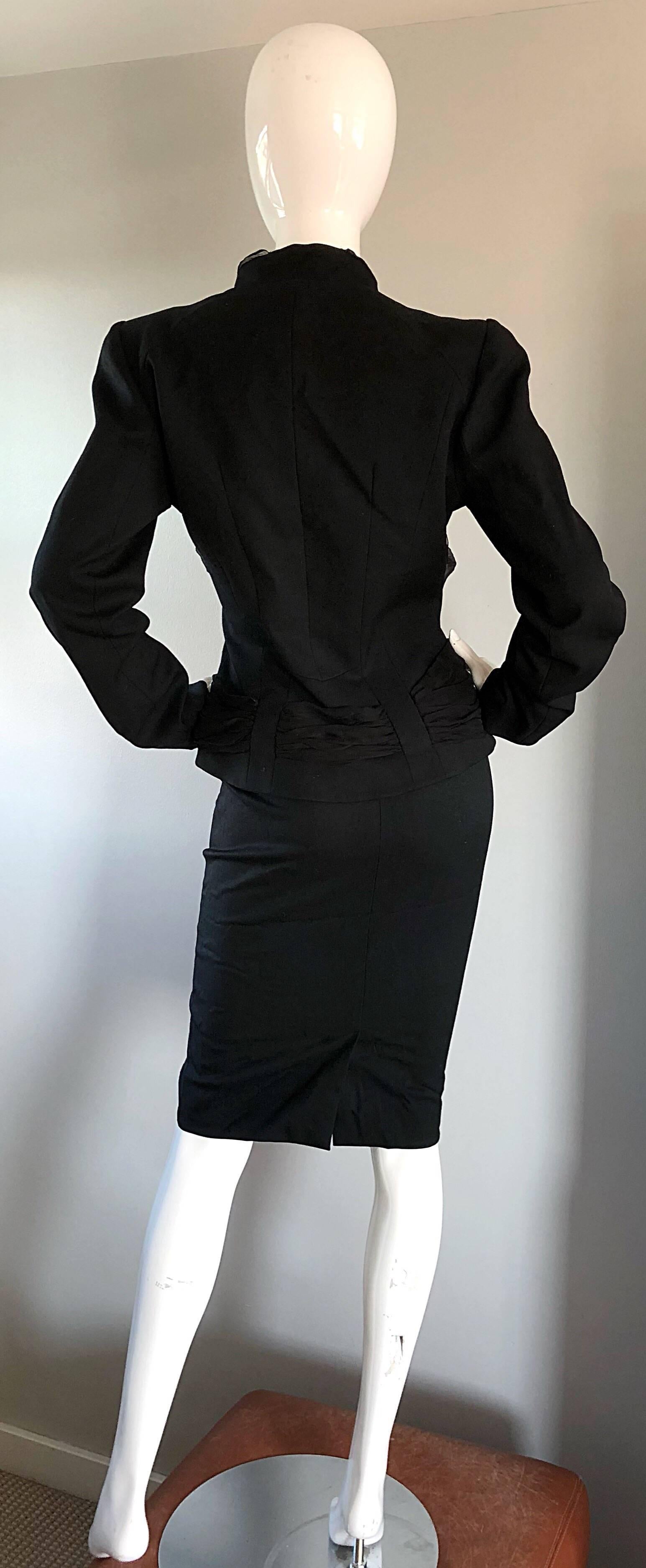 Women's John Galliano Early 2000s Black Size 8 / 10 1940s Style Jacket Skirt Suit