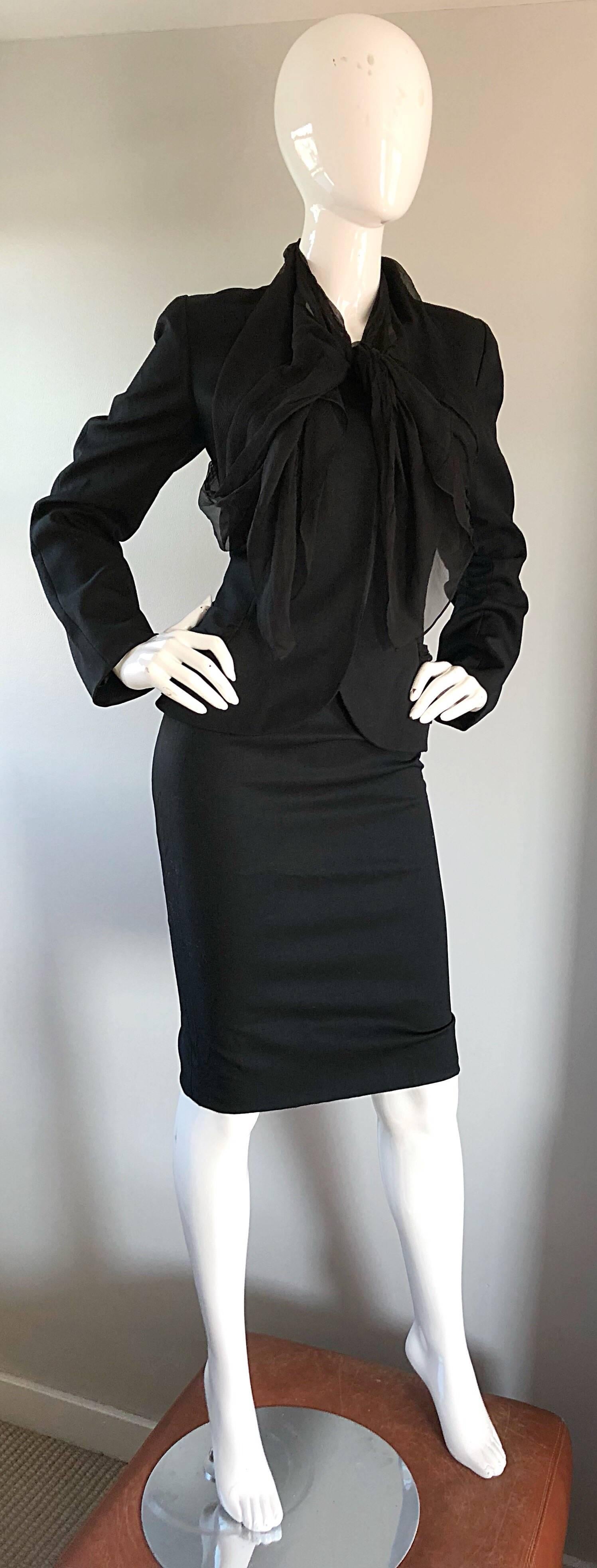 John Galliano Early 2000s Black Size 8 / 10 1940s Style Jacket Skirt Suit 1