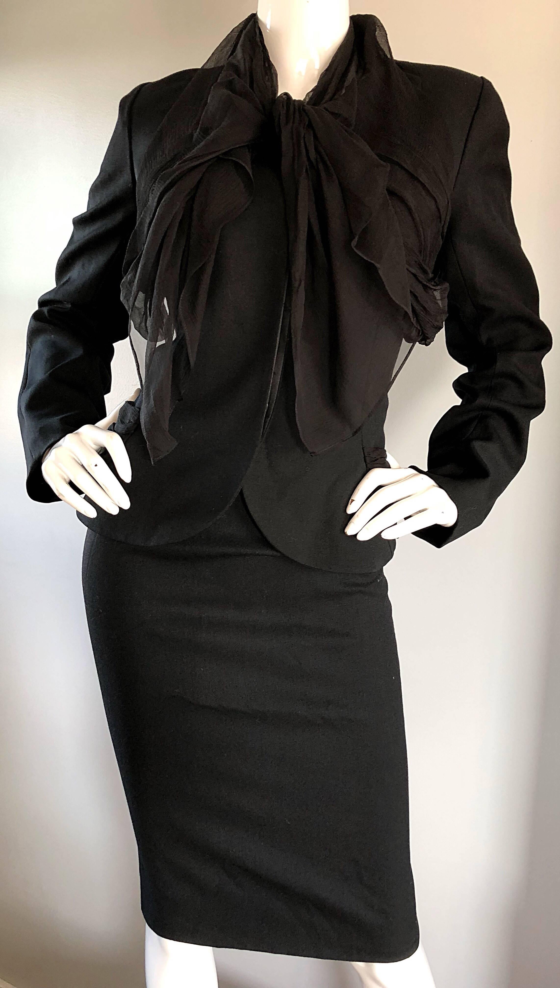 John Galliano Early 2000s Black Size 8 / 10 1940s Style Jacket Skirt Suit 2