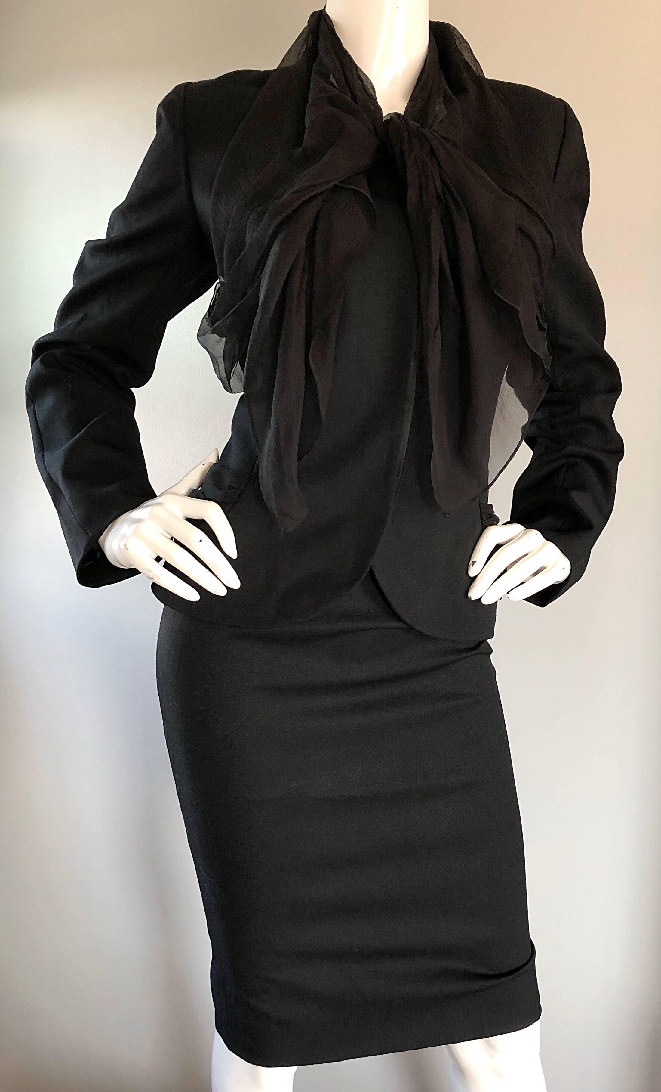 John Galliano Early 2000s Black Size 8 / 10 1940s Style Jacket Skirt Suit 3