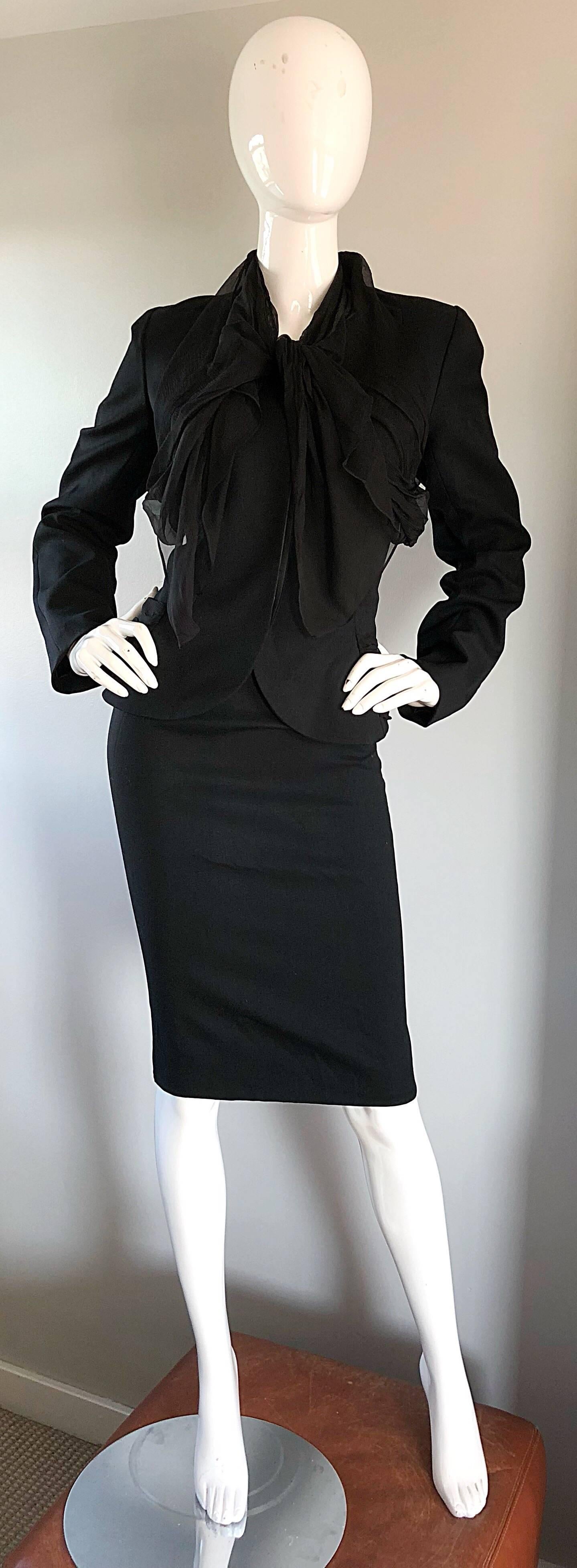 John Galliano Early 2000s Black Size 8 / 10 1940s Style Jacket Skirt Suit 5