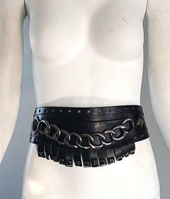 2000s Michael Kors Collection Black Gunmetal Chain Link Wide Leather Belt