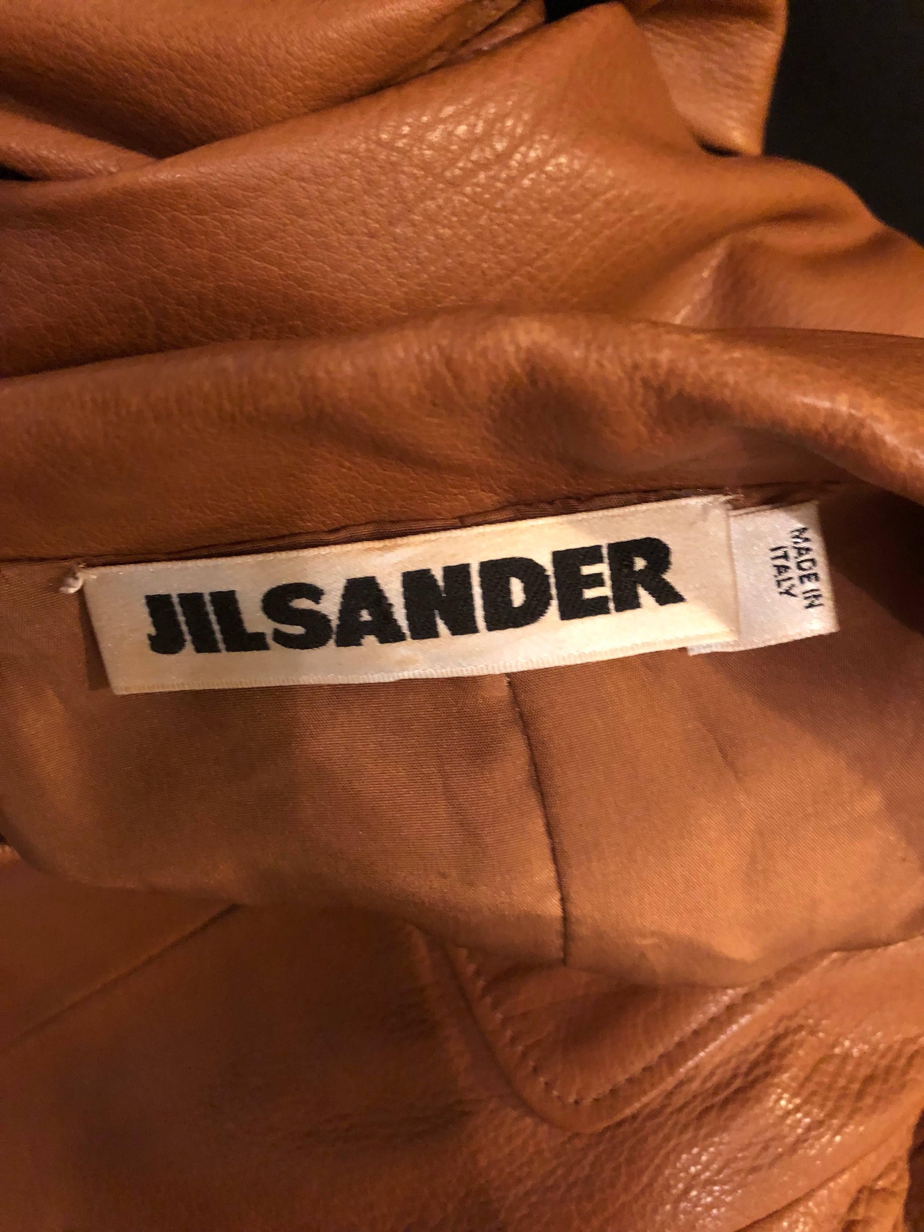 Jil Sander Camel Tan Brown Leather Size 38 Vintage Fitted Blazer Jacket, 1990s 2