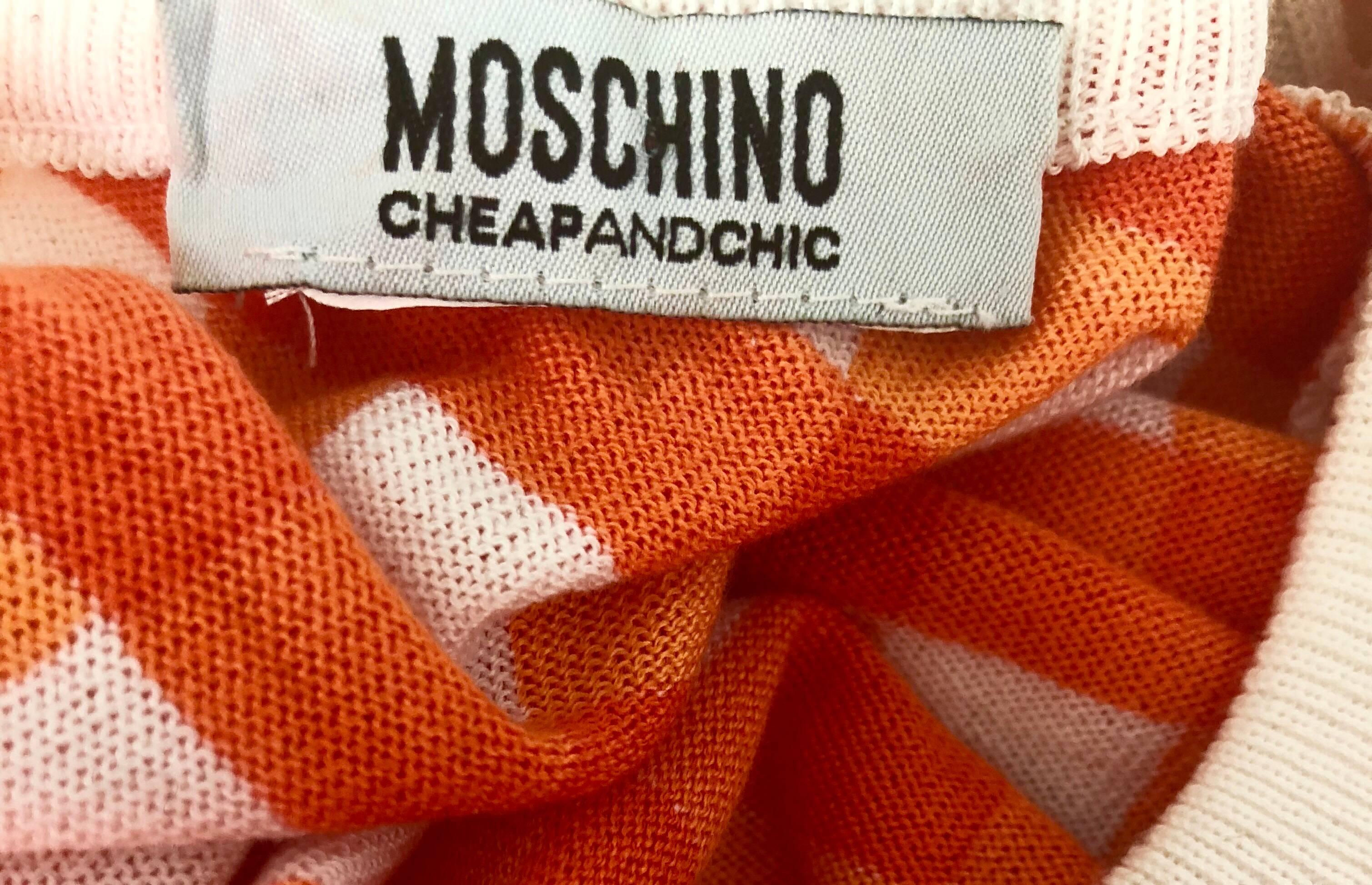 Vintage Moschino Cheap & Chic 1990s Orange + White Gingham Bodycon 90s Dress 2