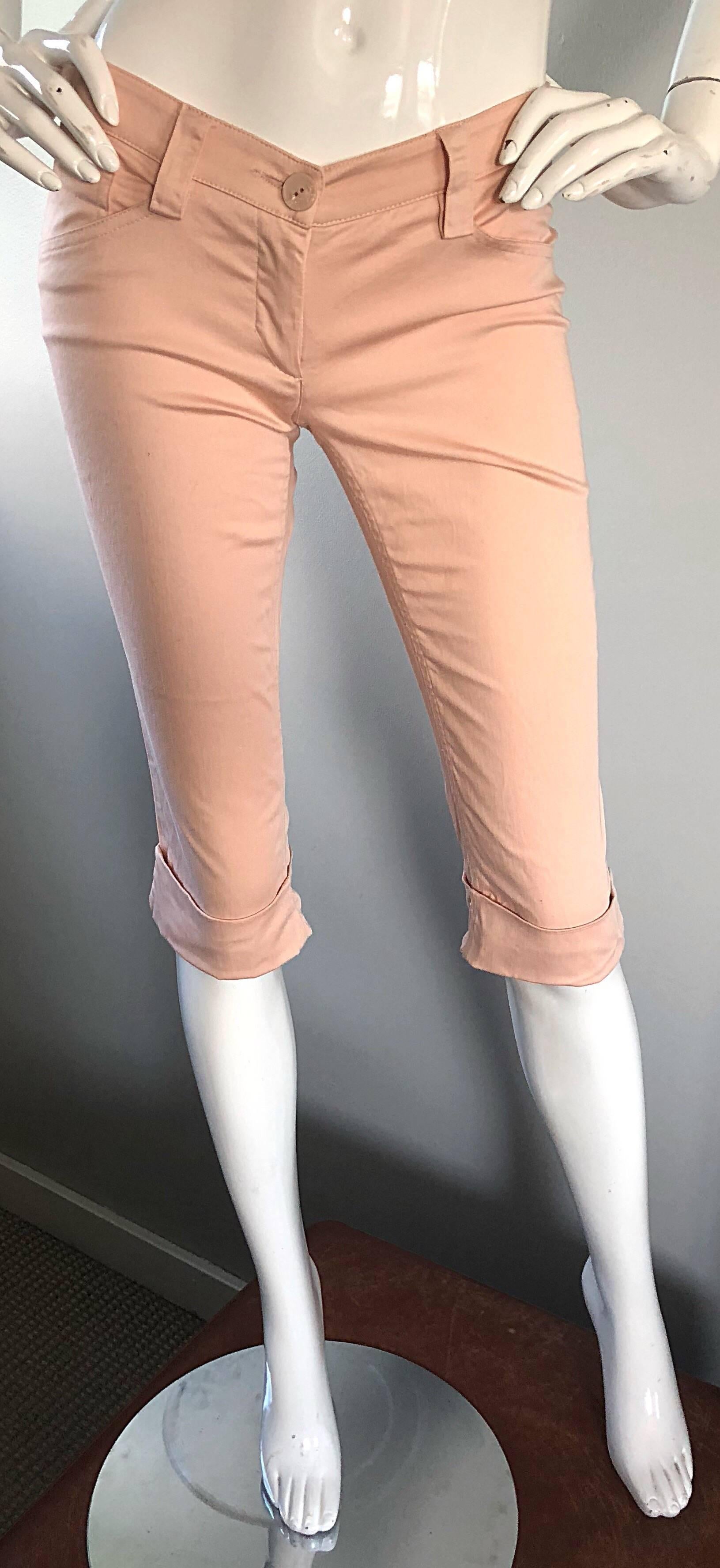Women's 1990s Alexander McQueen Light Pink Rhinestone Studded Rare Capri Pants Shorts
