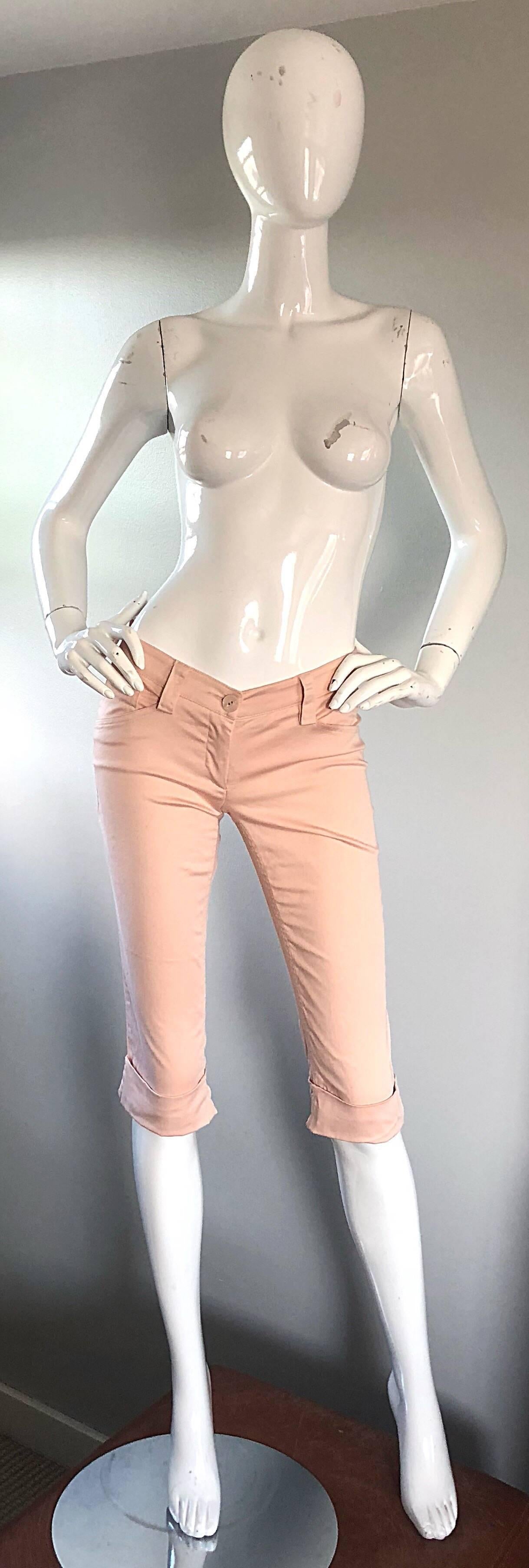 1990s Alexander McQueen Light Pink Rhinestone Studded Rare Capri Pants Shorts 4