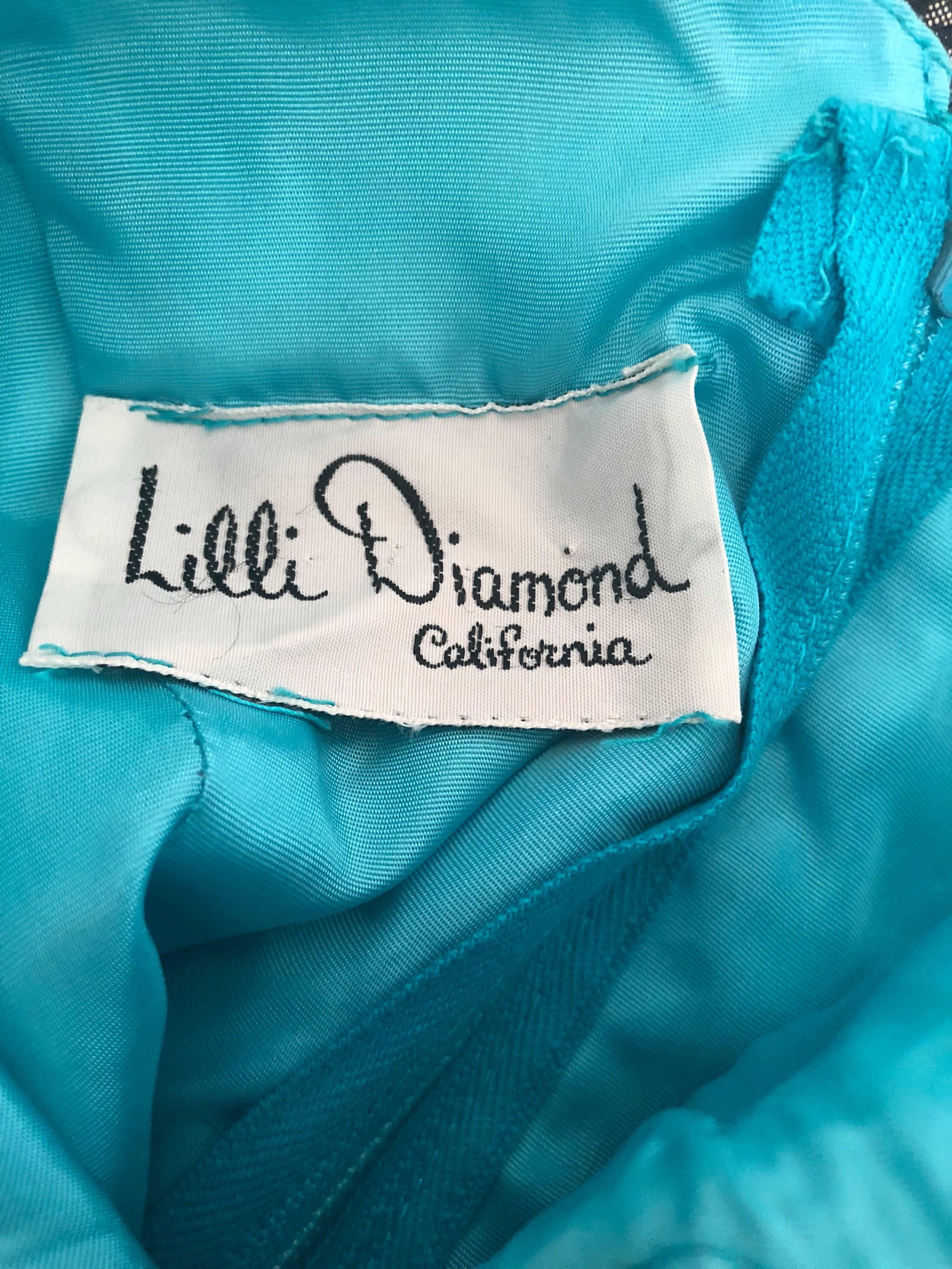 1970s Lilli Diamond Turquoise Blue Silk Chiffon Grecian Style 70s Evening Gown 6