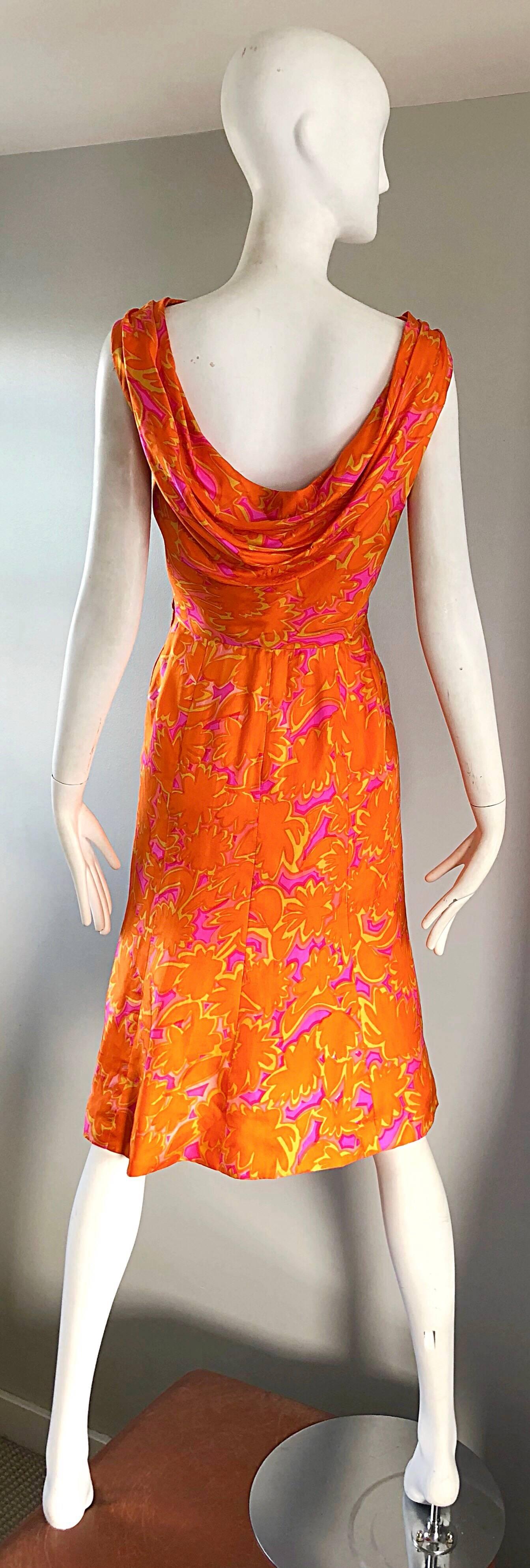 neon orange silk dress