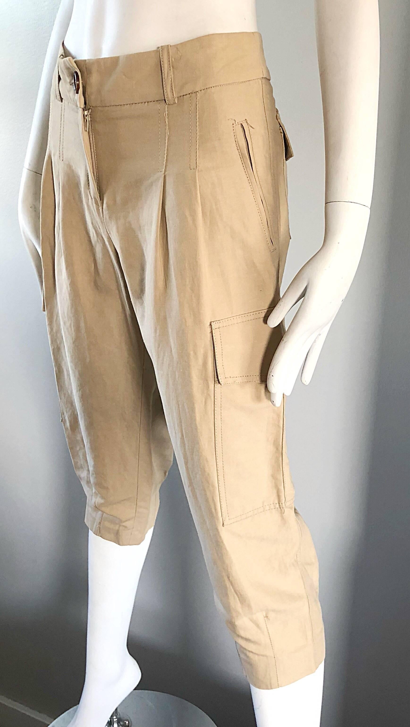 Beige Michael Kors Collection 1990s Khaki Jodhpur Safari Style Cargo Capri Pants 