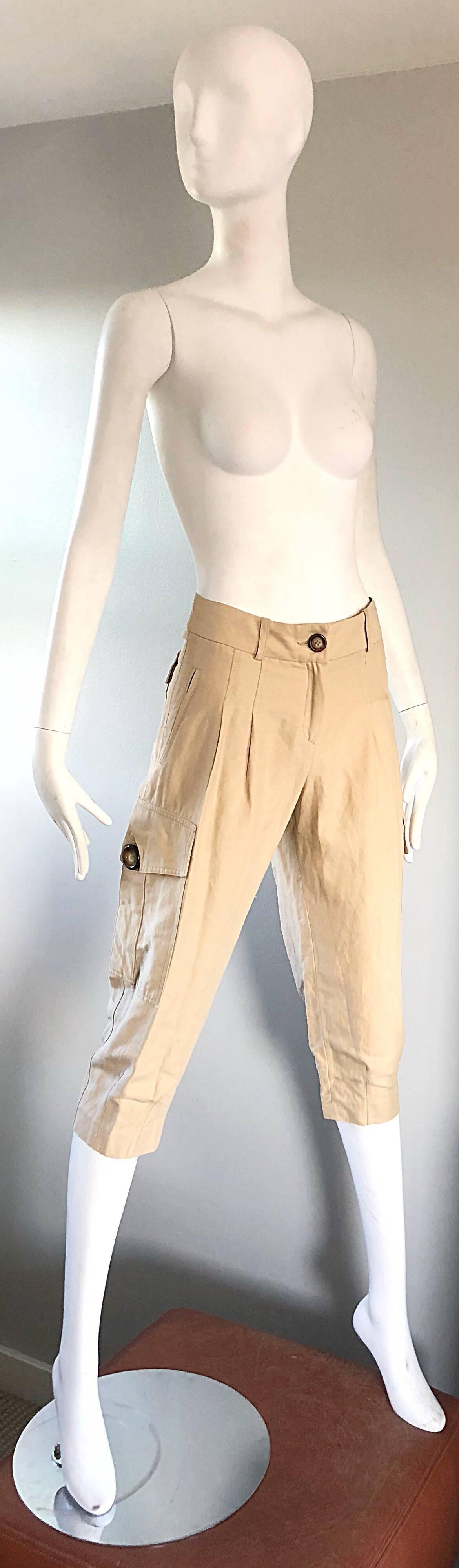 Women's Michael Kors Collection 1990s Khaki Jodhpur Safari Style Cargo Capri Pants 