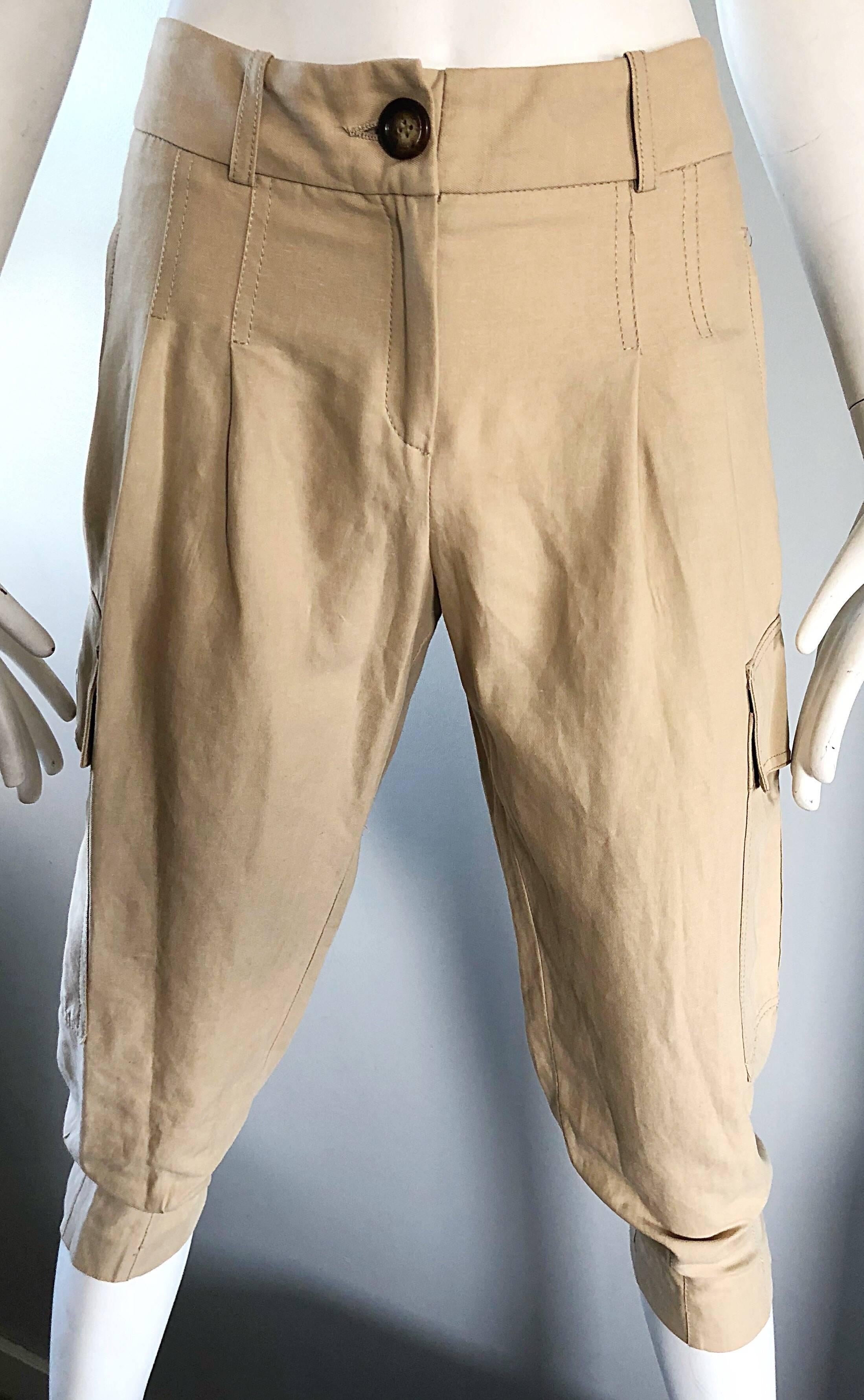 Michael Kors Collection 1990s Khaki Jodhpur Safari Style Cargo Capri Pants  1