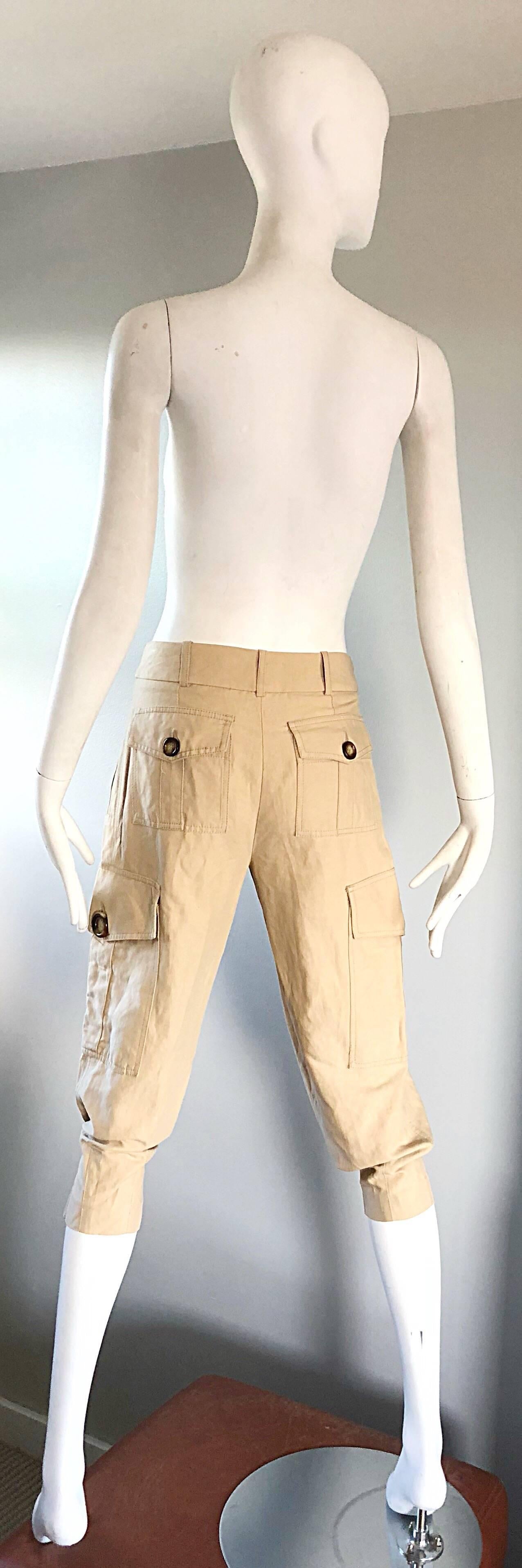 Michael Kors Collection 1990s Khaki Jodhpur Safari Style Cargo Capri Pants  2