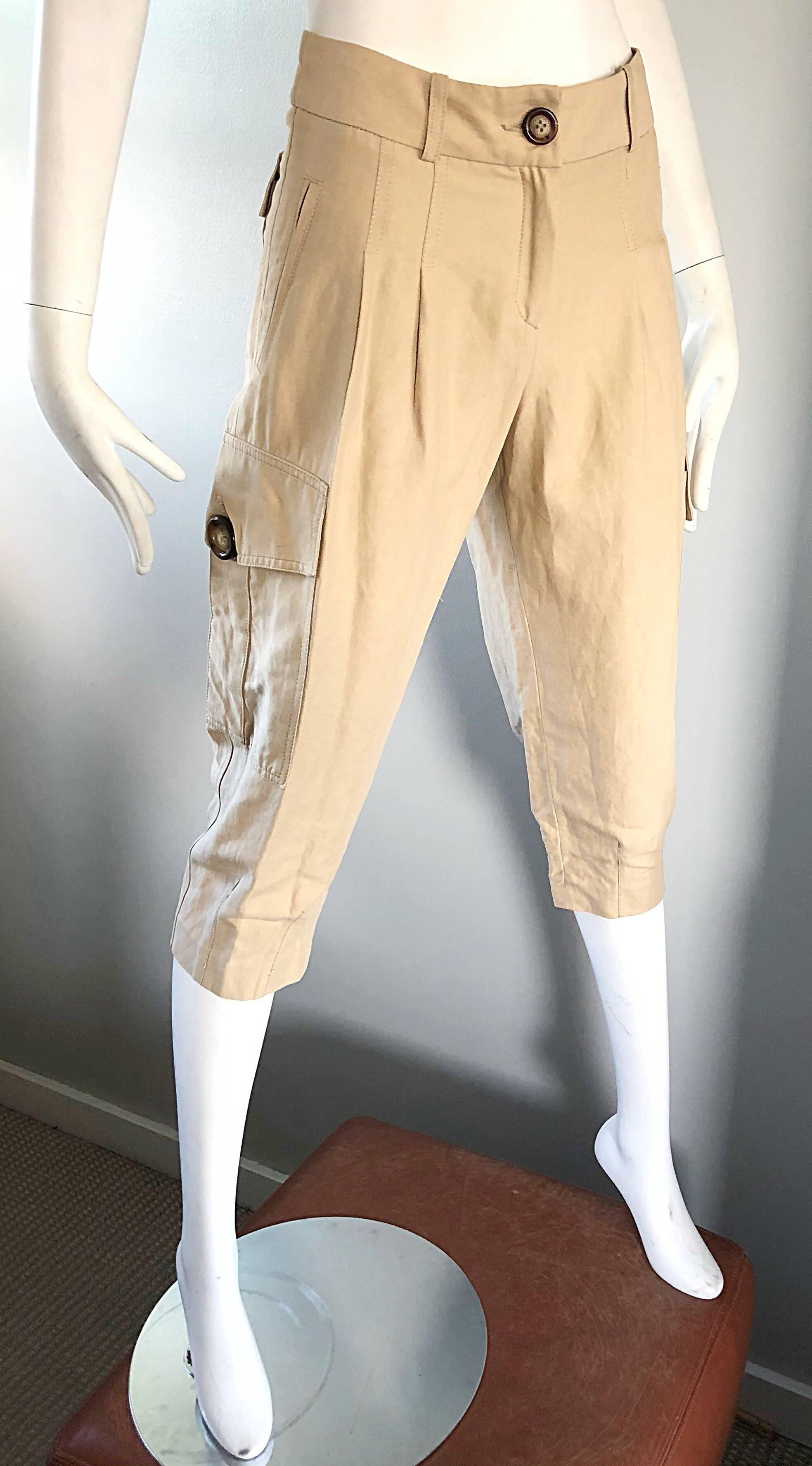 Michael Kors Collection 1990s Khaki Jodhpur Safari Style Cargo Capri Pants  3