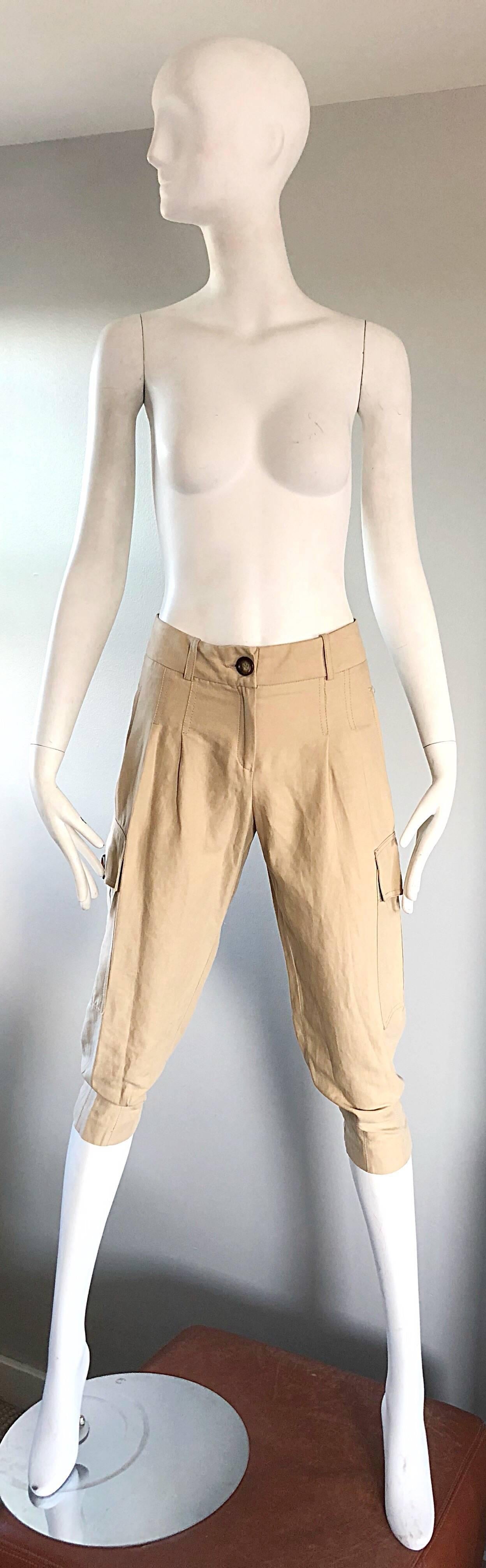 Michael Kors Collection 1990s Khaki Jodhpur Safari Style Cargo Capri Pants  4