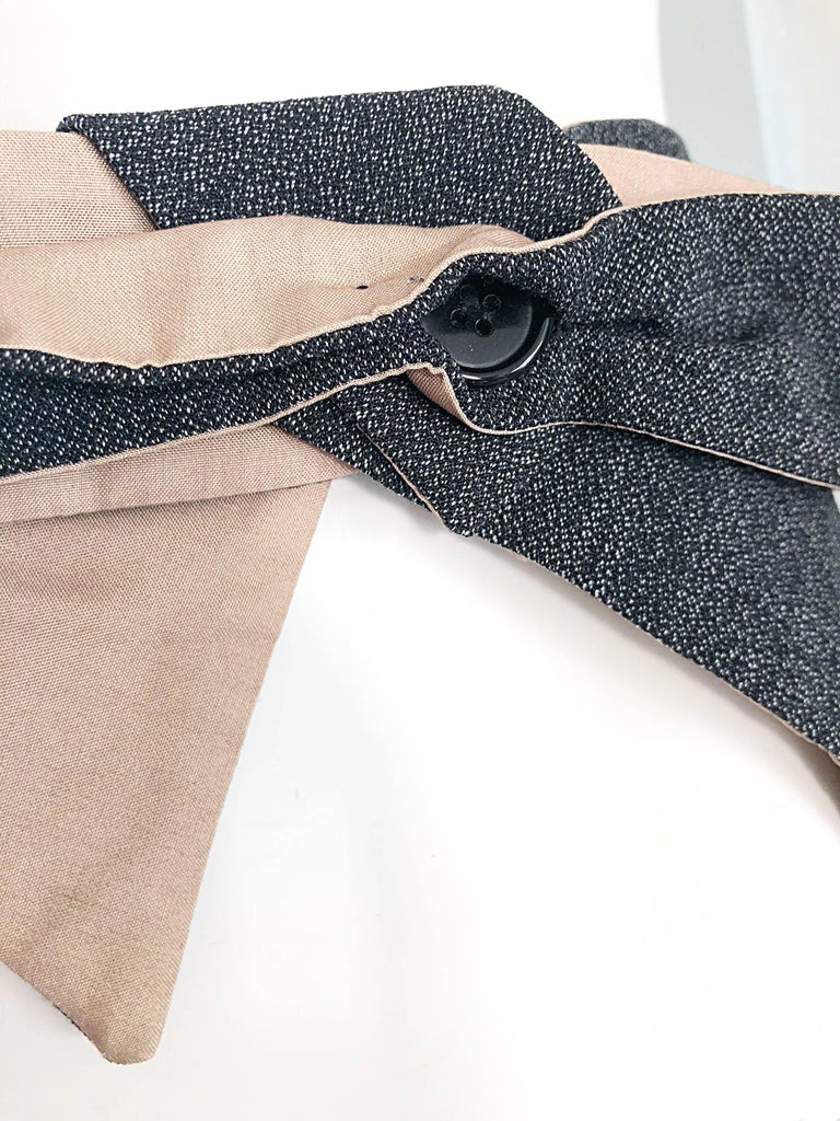 Early 2000s Marni Charcoal Grey Virgin Wool + Khaki Cotton Bow Waist Belt For Sale at 1stDibs