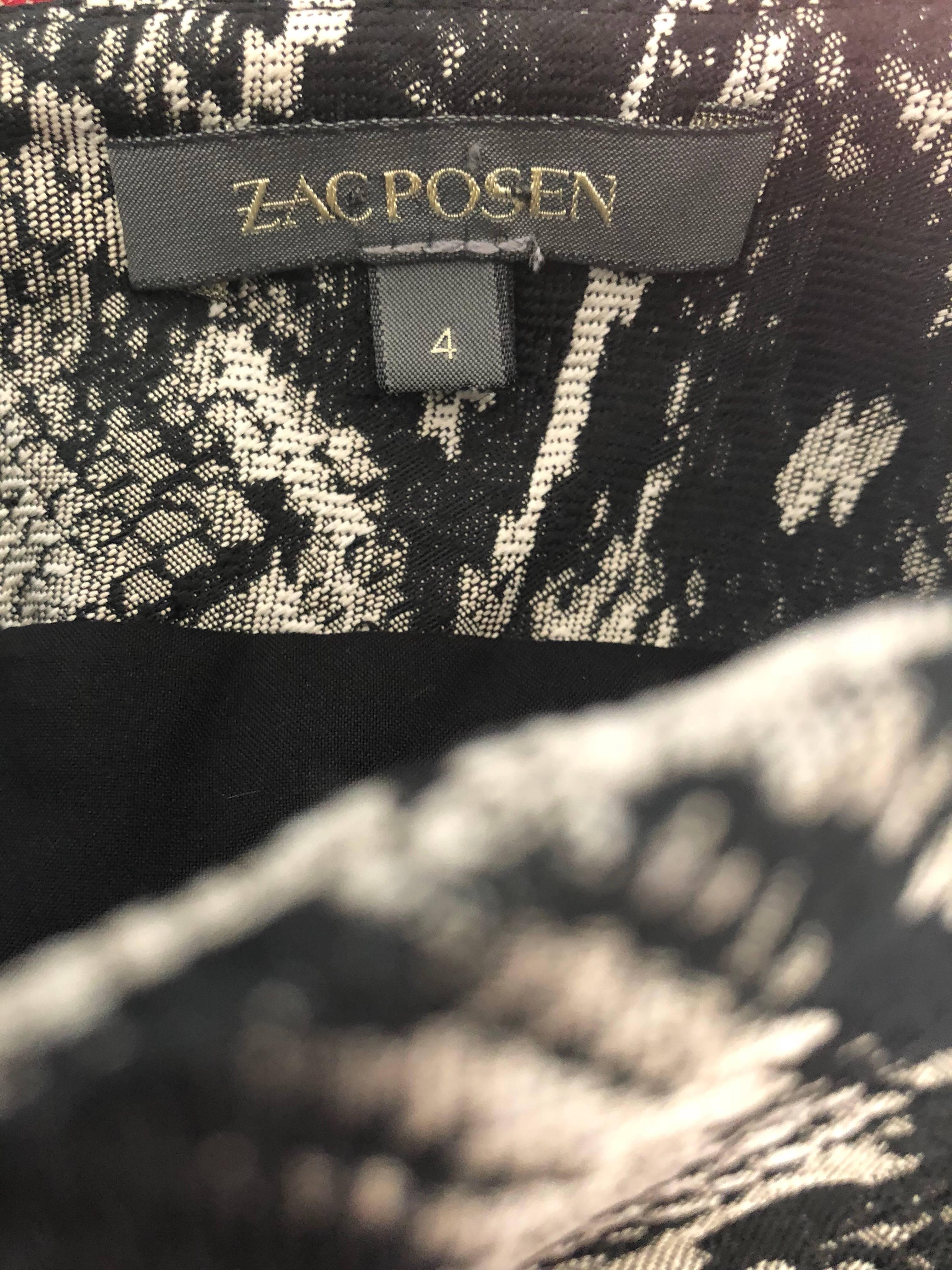Zac Posen Y2K New Black White Silver Snake Print Silk High Waisted Pencil Skirt For Sale 5