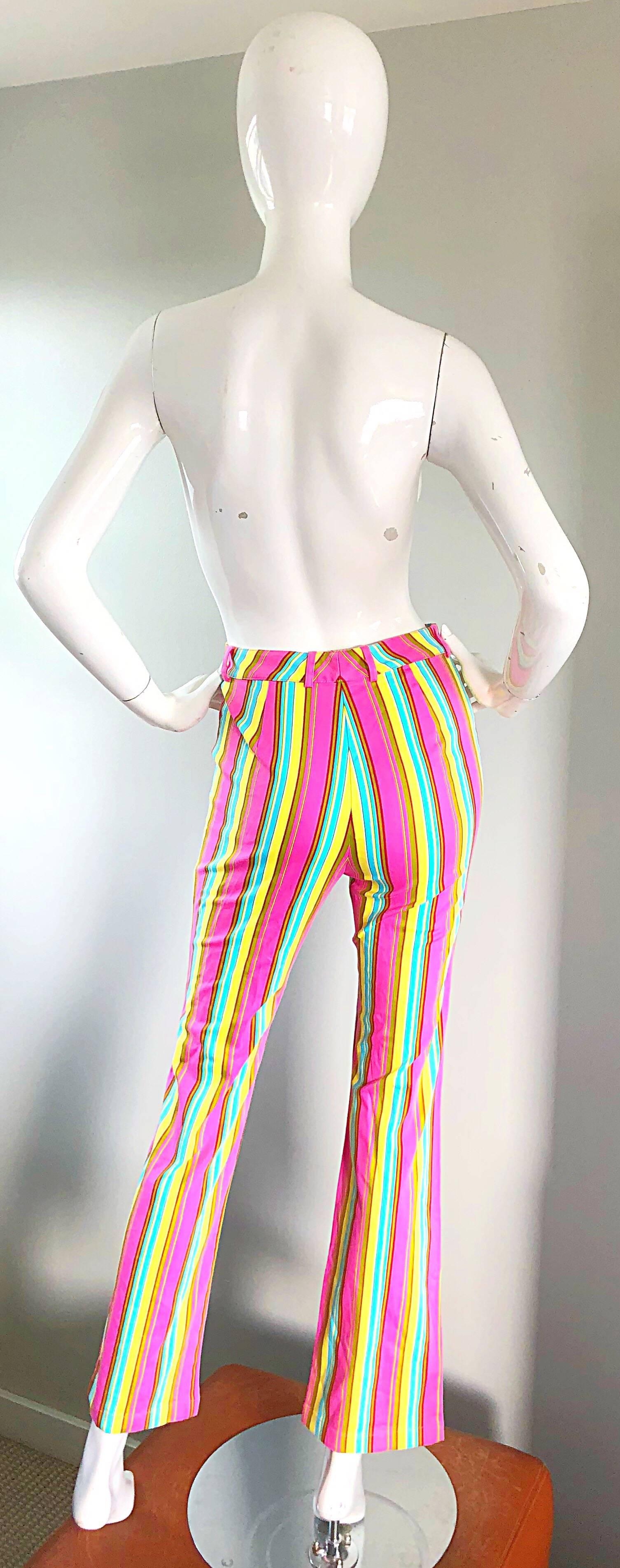 St John Marie Gray Vintage Candy Stripe Size 2 / 4 Boot Cut High Waist Pants In Excellent Condition In San Diego, CA