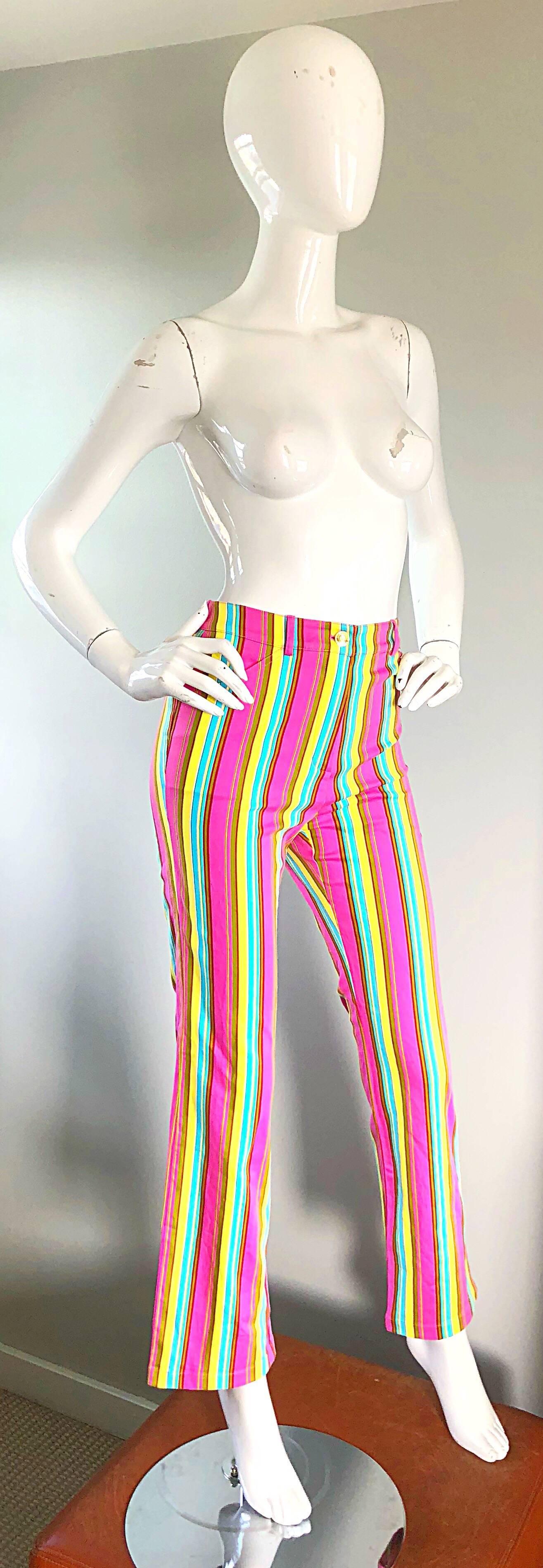 Women's St John Marie Gray Vintage Candy Stripe Size 2 / 4 Boot Cut High Waist Pants