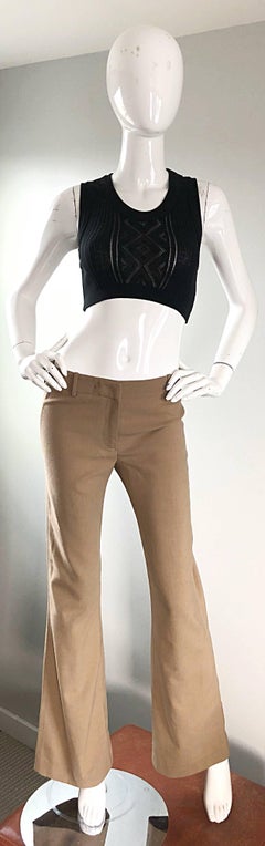 1990er Katayone Adeli Größe 4 Khaki Taupe Low Rise Ausgestelltes Bein Vintage 90er Hosen