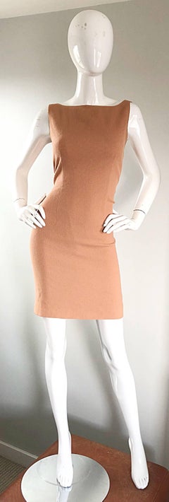 Luca Luca 1990s Terra Cotta Tan Sz 8 / 10 Virgin Wool Italian Vintage 90s Dress