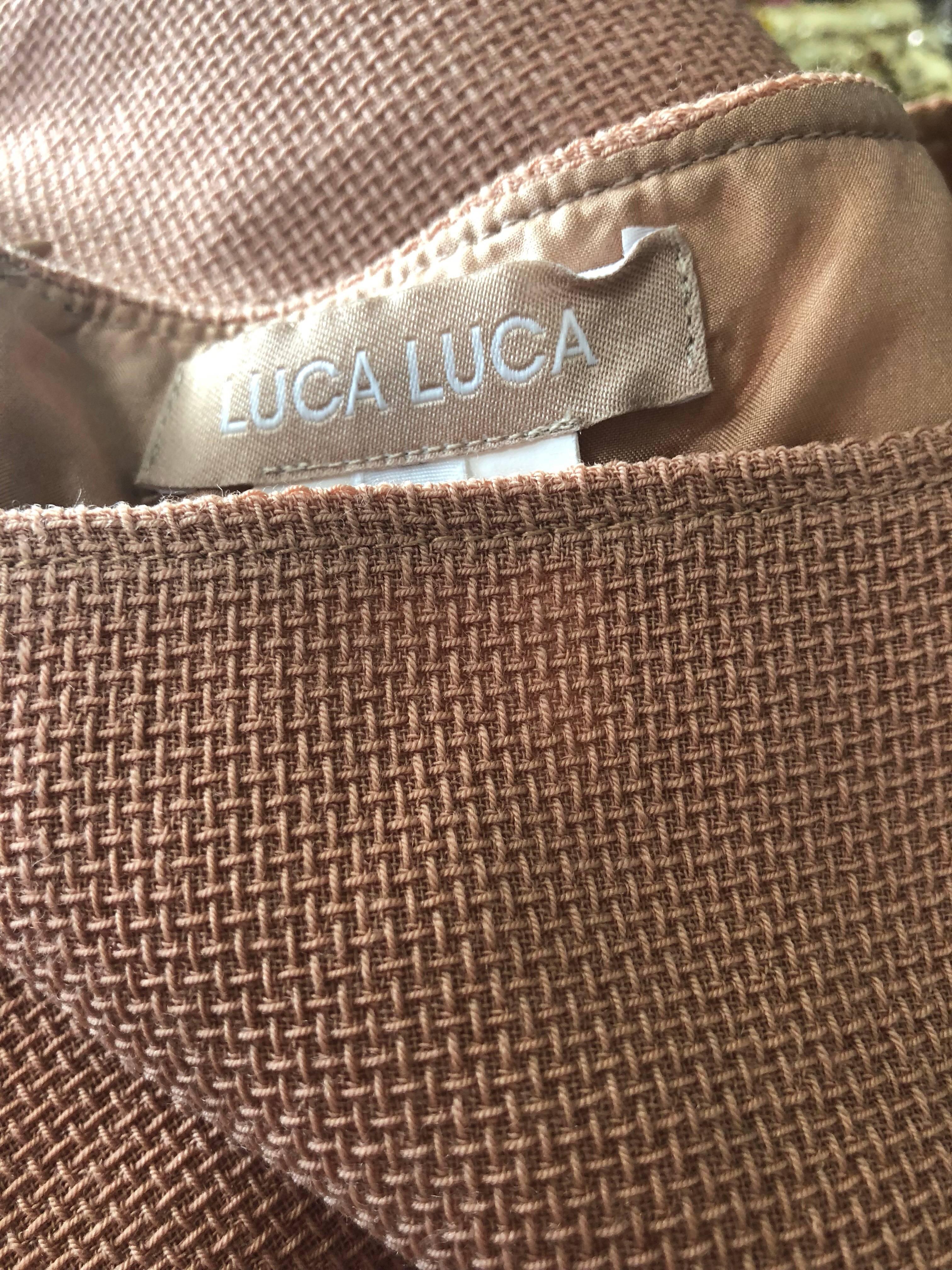 Luca Luca 1990s Terra Cotta Tan Sz 8 / 10 Virgin Wool Italian Vintage 90s Dress For Sale 2