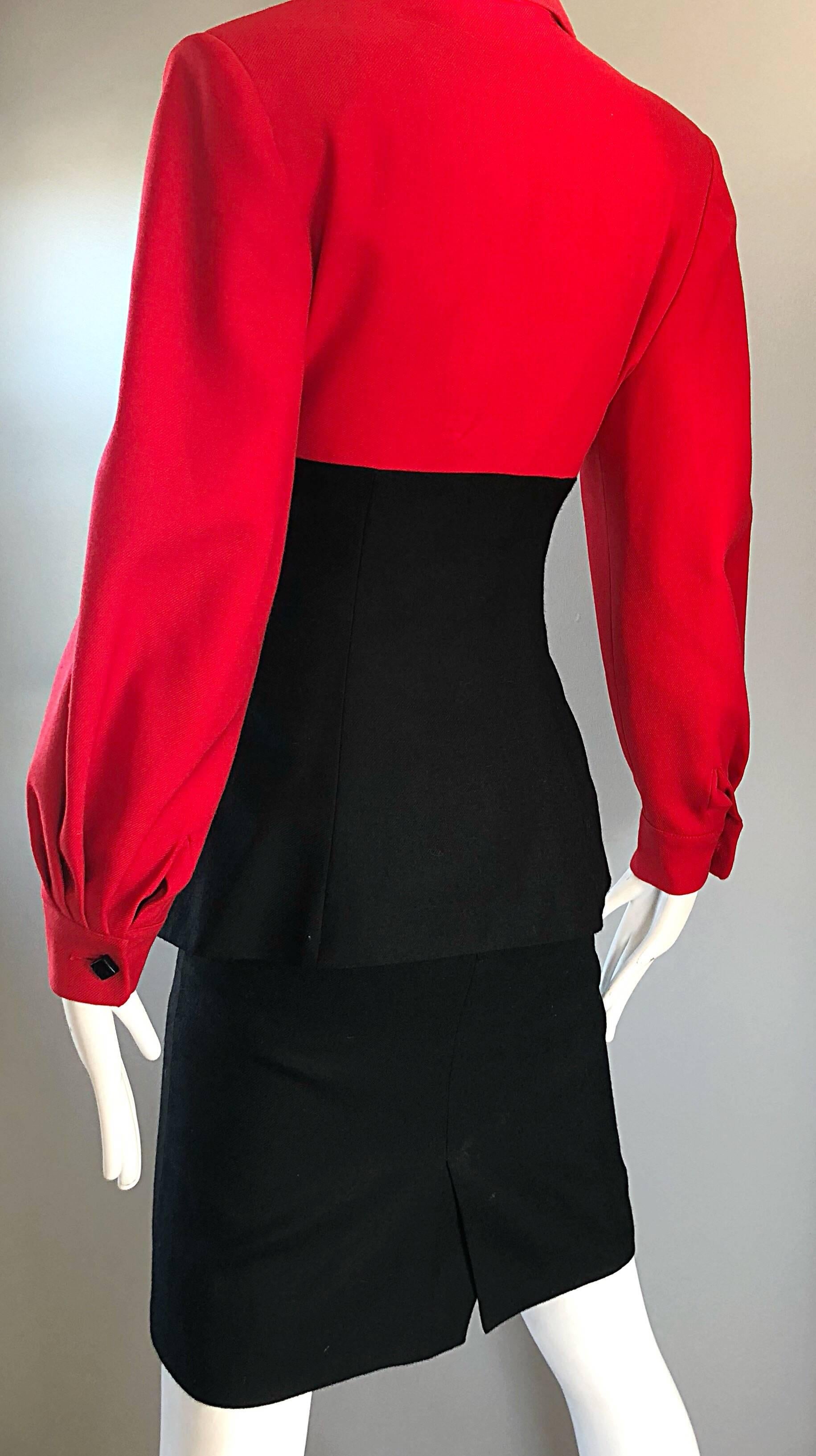 Patrick Kelly Vintage Lipstick Red and Black Color Block Avant Garde Skirt Suit 1