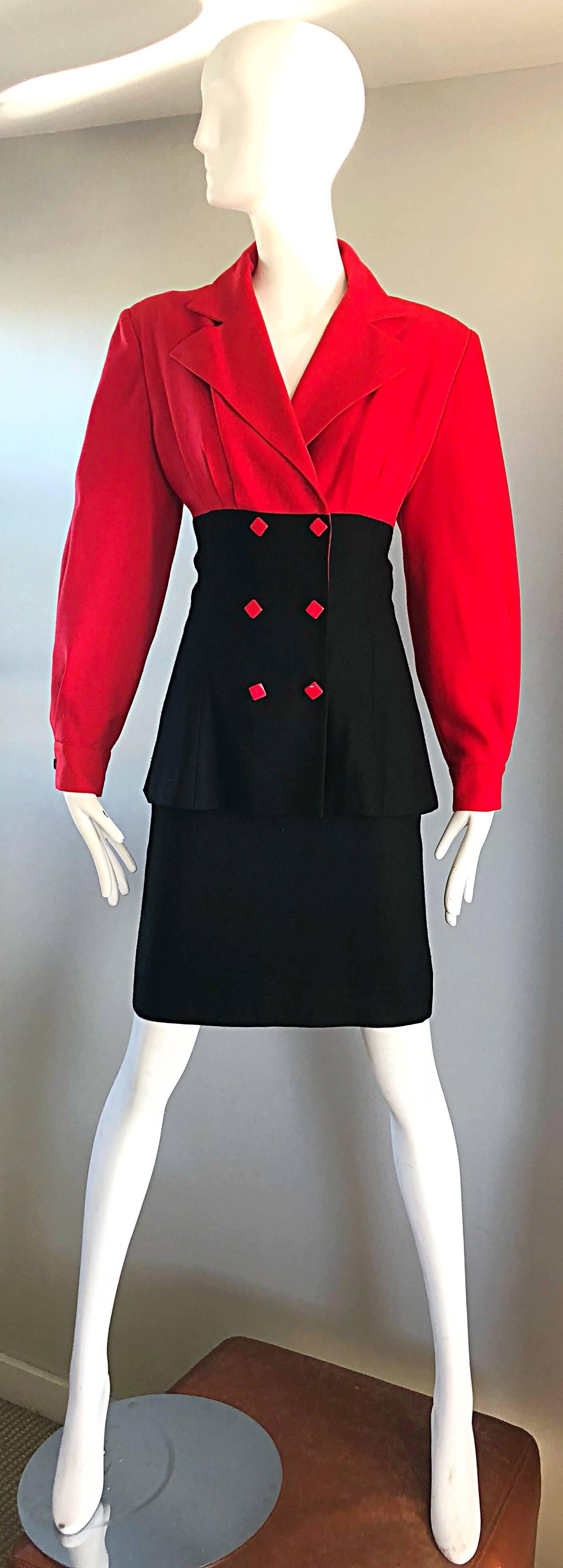 Patrick Kelly Vintage Lipstick Red and Black Color Block Avant Garde Skirt Suit 2