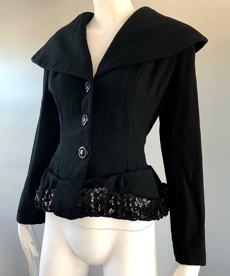 Louis Féraud black sequin evening jacket - L - 1990s second hand vintage