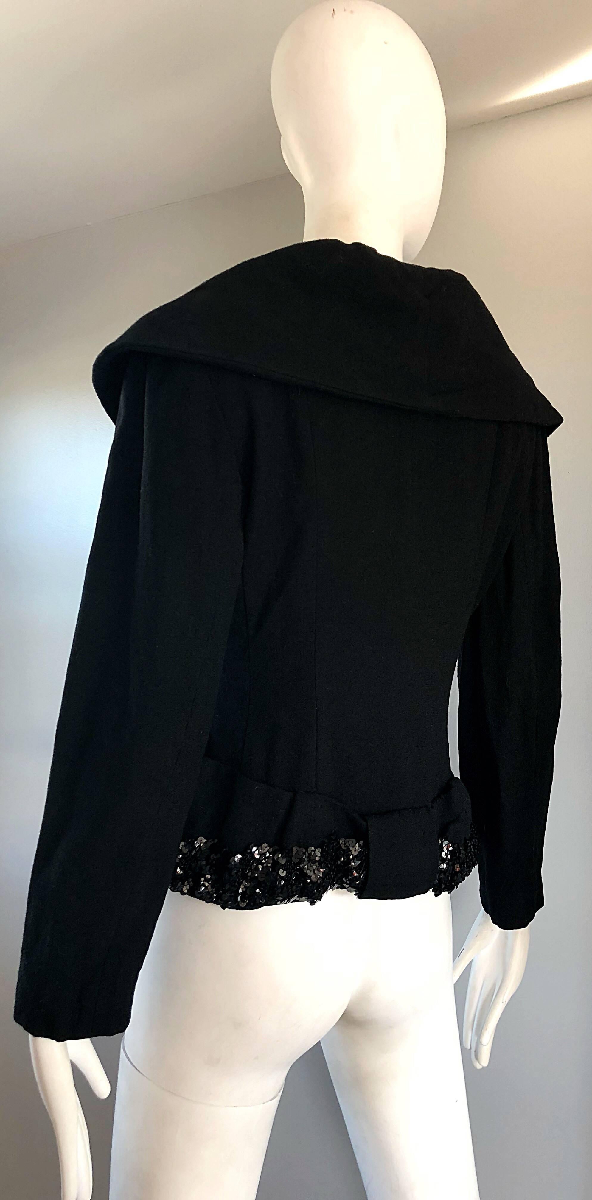 Women's 1940s Lilli Ann Gorgeous Black Wool + Sequins Dramatic Vintage 40s Jacket Coat For Sale