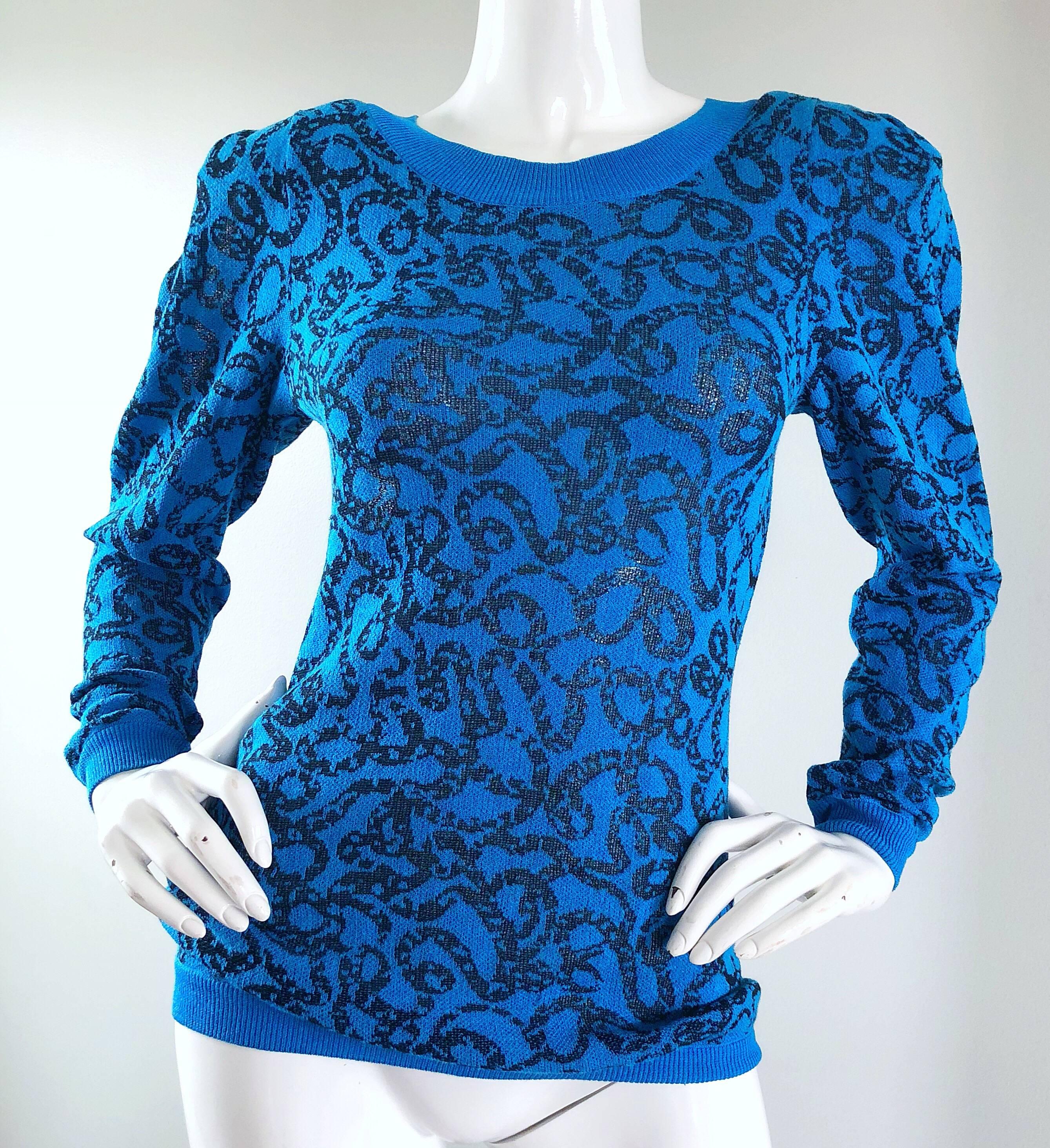 Women's Missoni for Neiman Marcus 1980s Blue Black Chain Link Print Sweater Dress Set