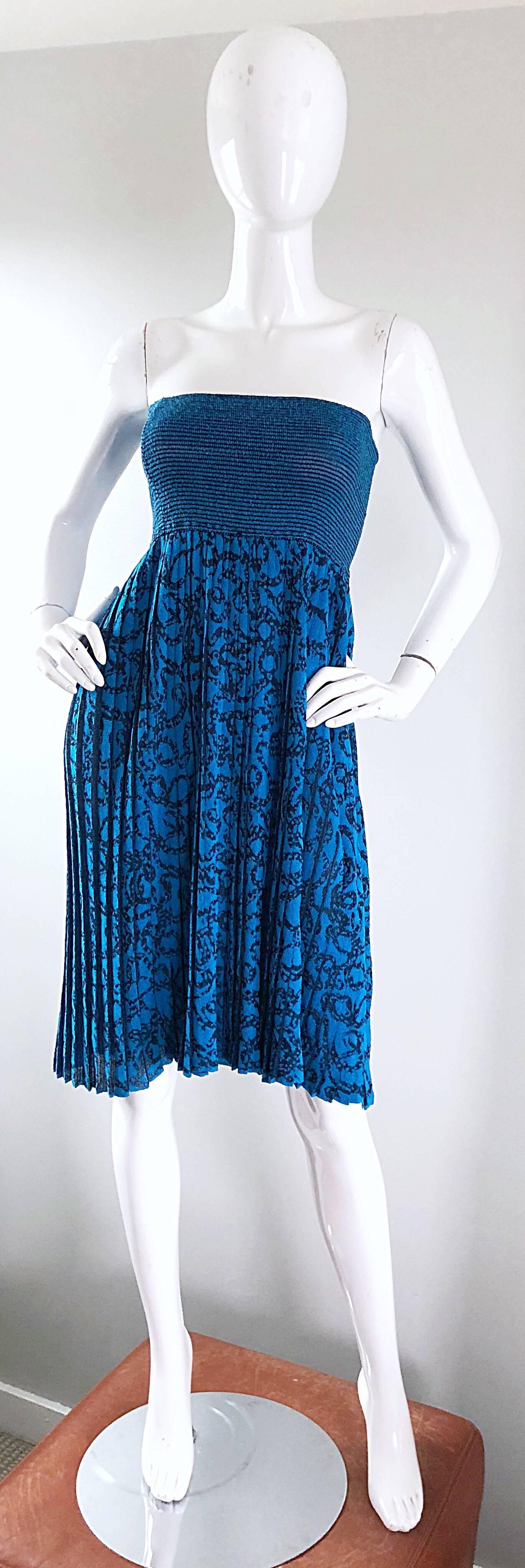 Missoni for Neiman Marcus 1980s Blue Black Chain Link Print Sweater Dress Set 1