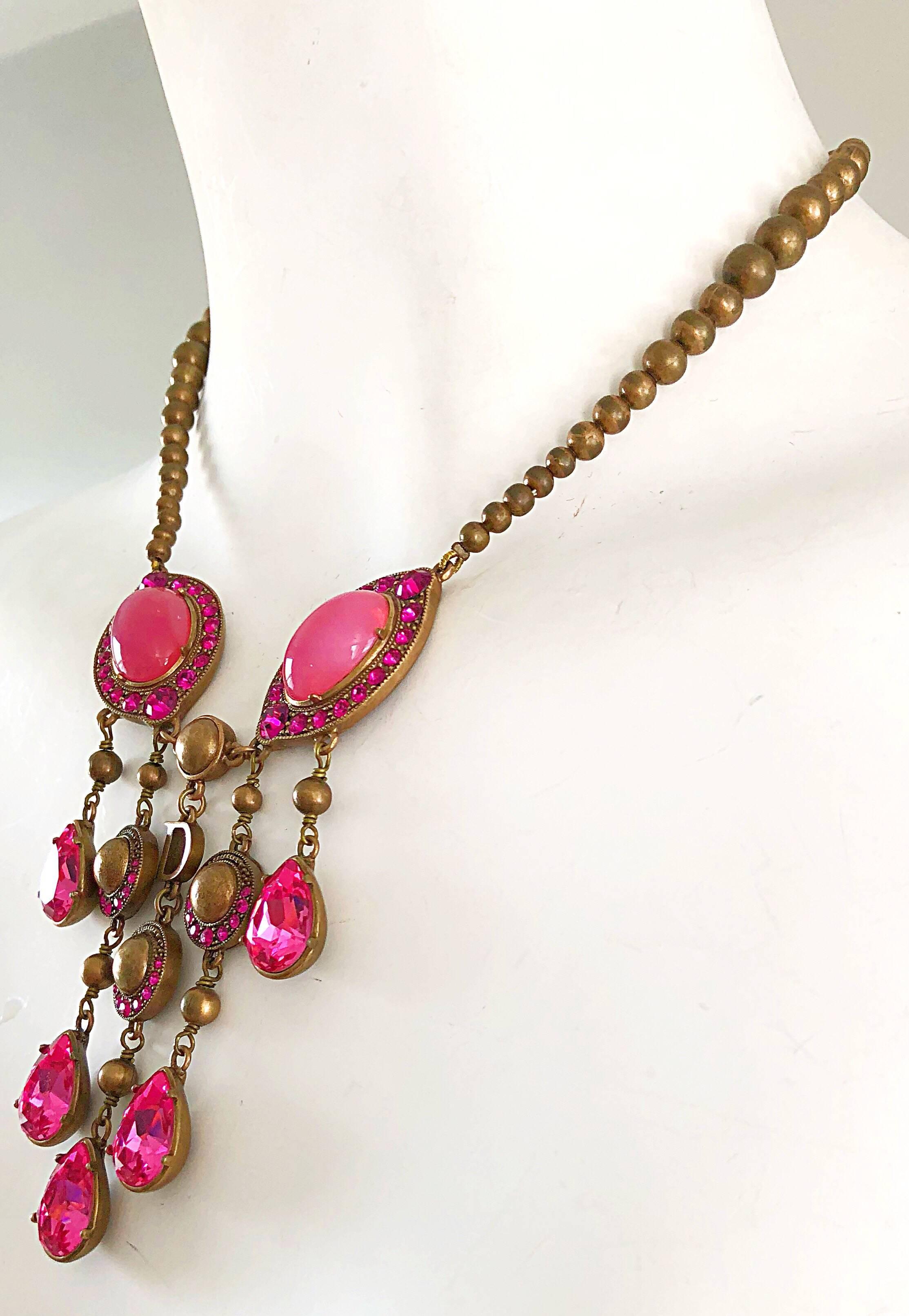 Christian Dior by John Galliano Pink and Gold Brass Rhinestone Vintage
