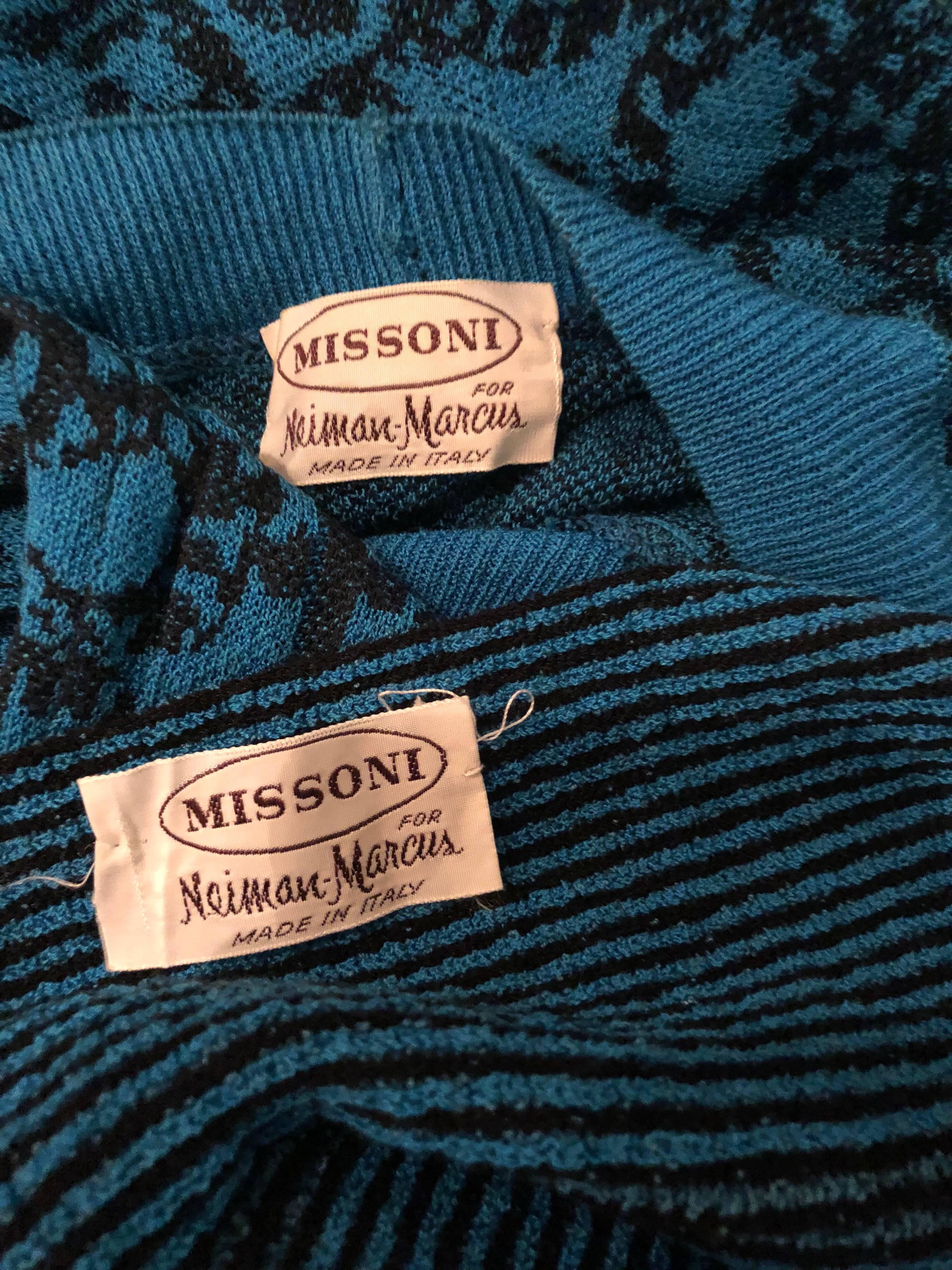 Missoni for Neiman Marcus 1980s Blue Black Chain Link Print Sweater Dress Set 3