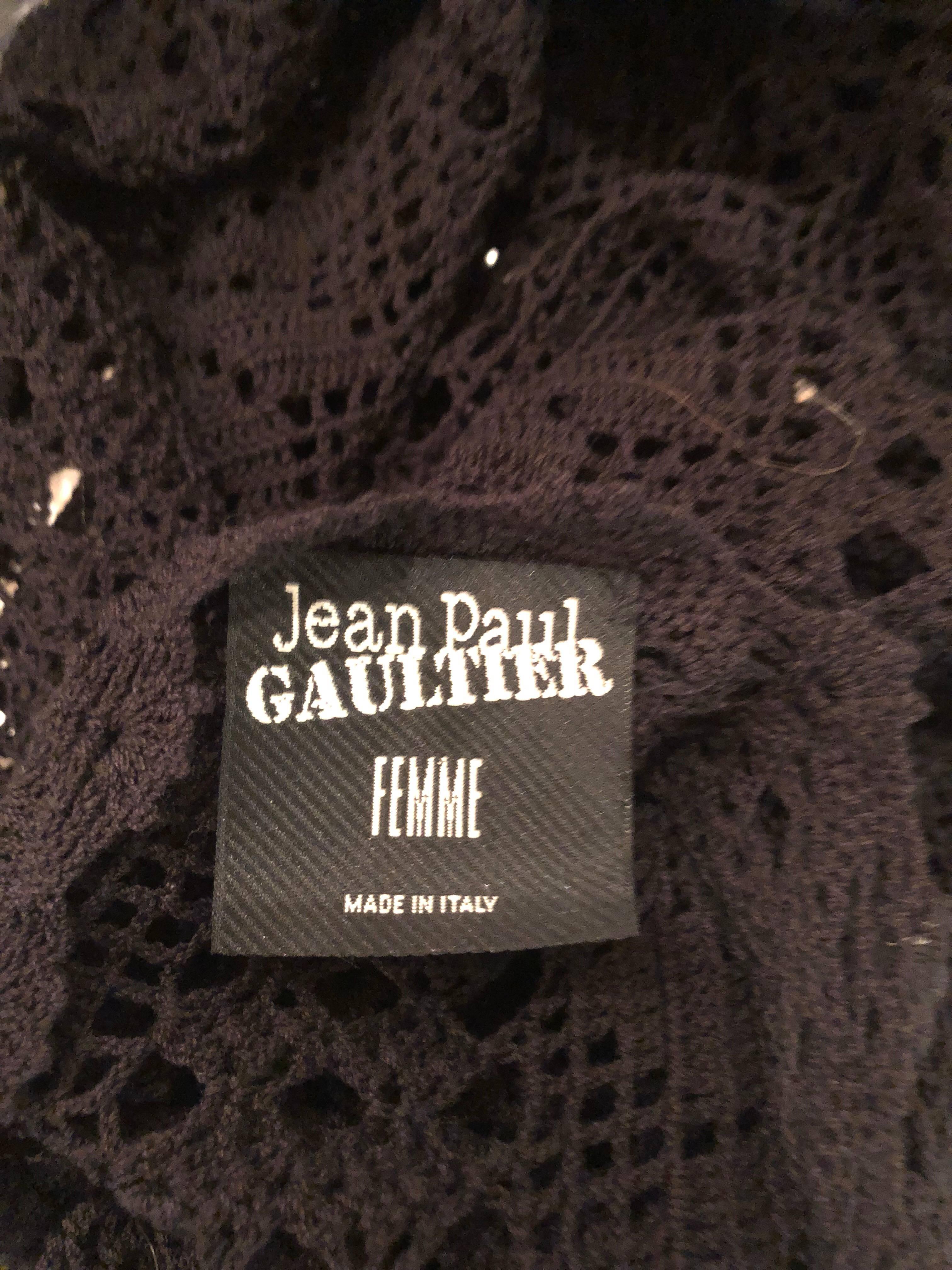 1990s Jean Paul Gaultier Vintage Black Hand Crochet Poncho Tunic Halter Dress 3