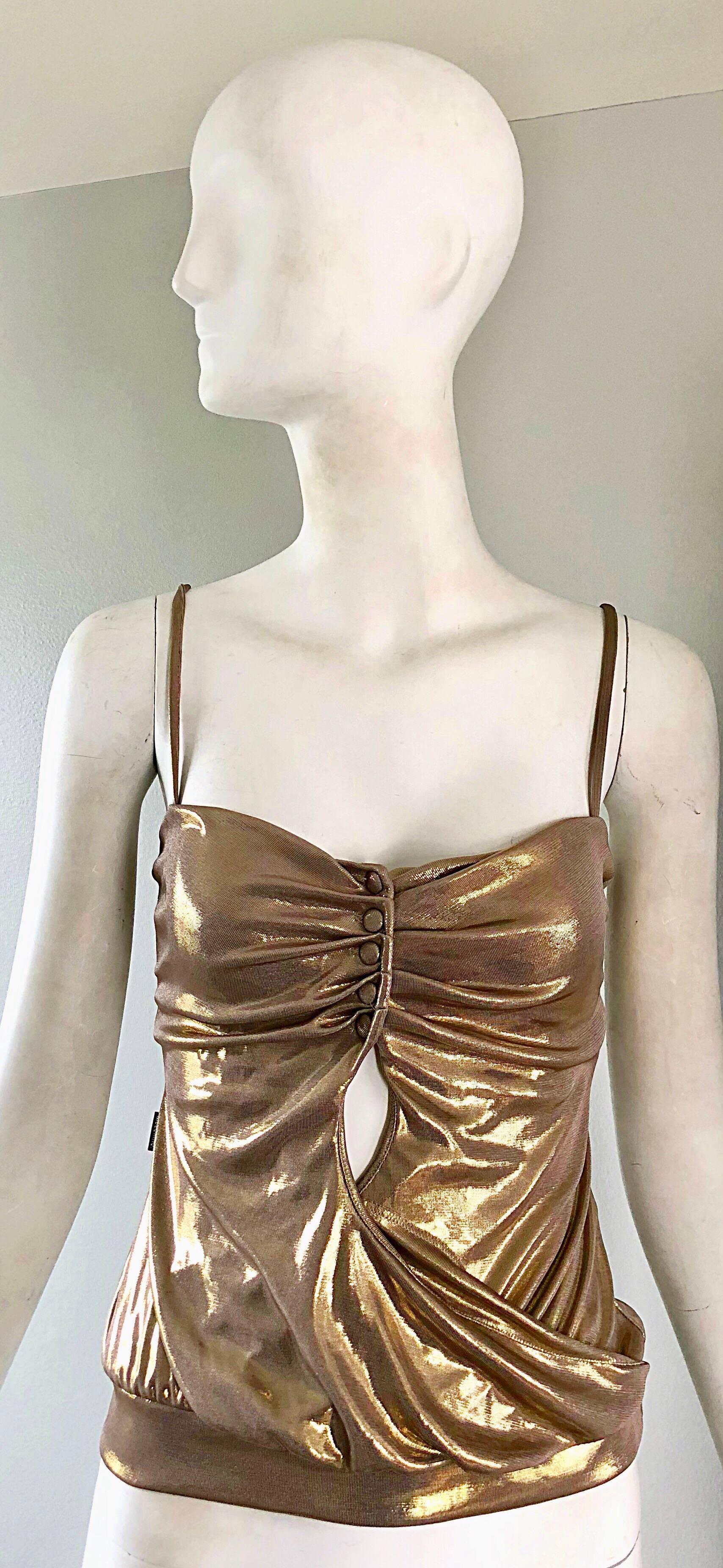 Moschino Jeans 1990s Gold Lame Sexy Cut Out Vintage 90s Sleeveless