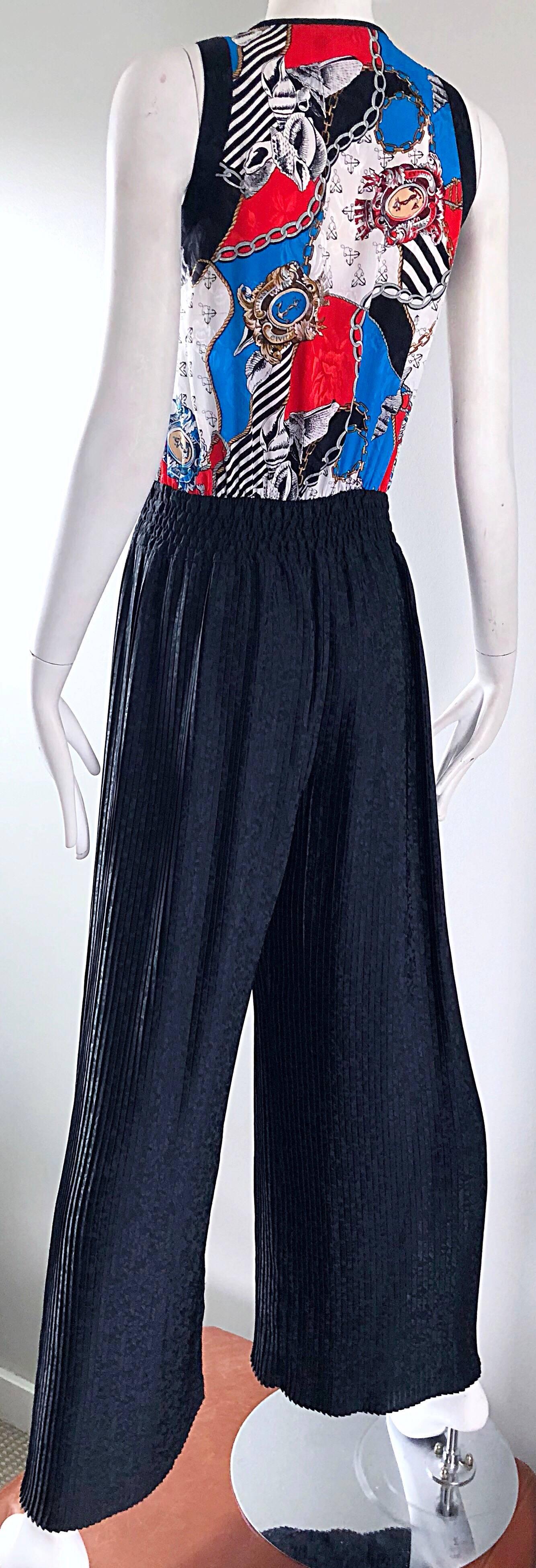 Diane Freis Vintage Nautical Wide Leg Palazzo Jumpsuit And Head Scarf 2