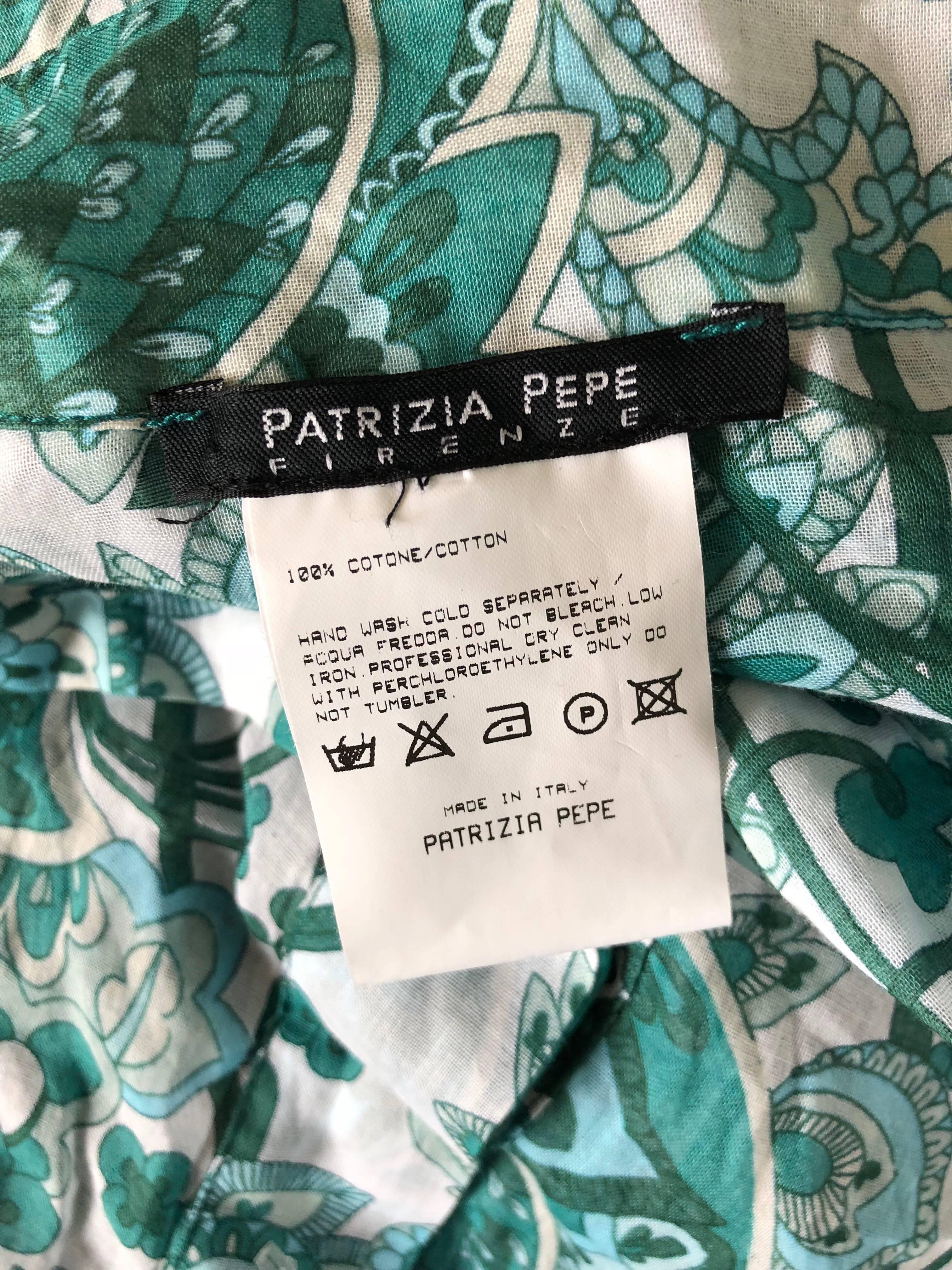 Patrizia Pepe Turquoise Blue Teal and White Paisley Vintage Crop Top, 1990s  For Sale 5