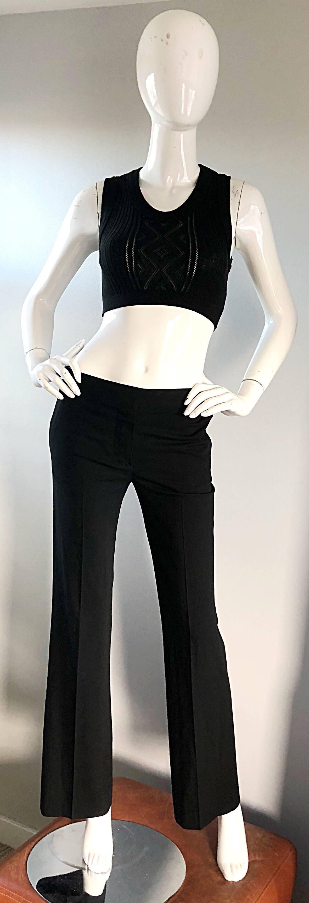 Women's Chloe Stella McCartney Fall 2000 Runway Black Silk Boot Cut Low Rise Y2K Pants For Sale