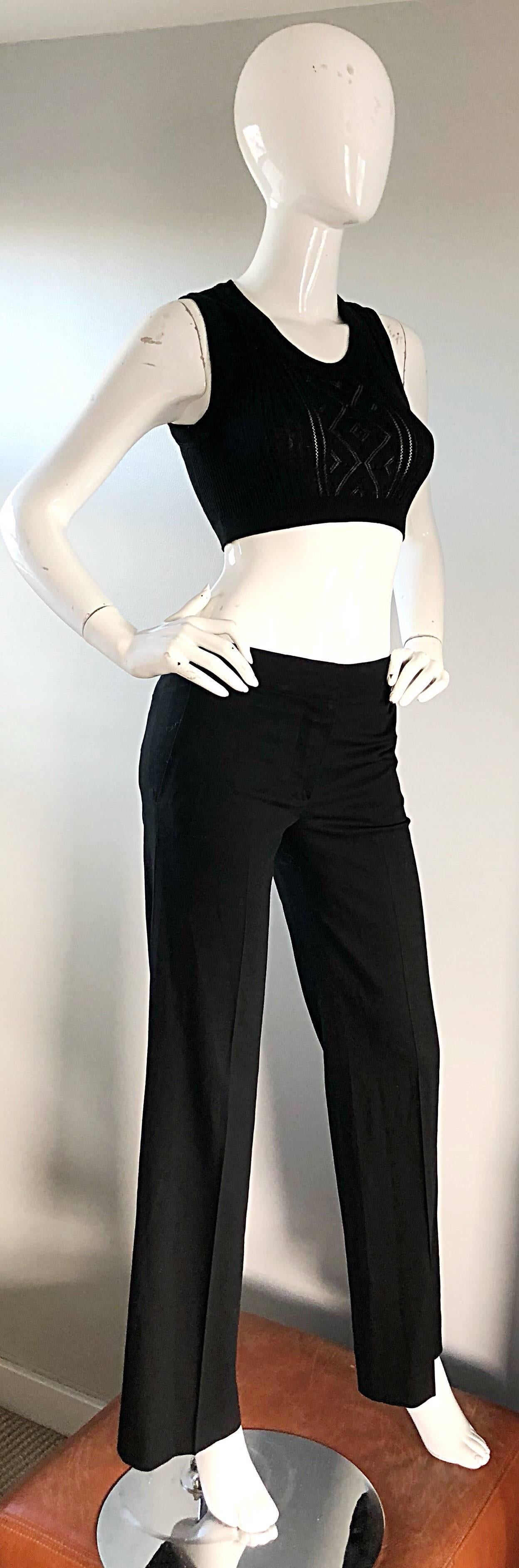 Karl Lagerfeld für Chloe 1990er Jahre Schwarze ausgestellte Seidenhose mit ausgestelltem Bein Low Rise 90er Jahre im Angebot 1
