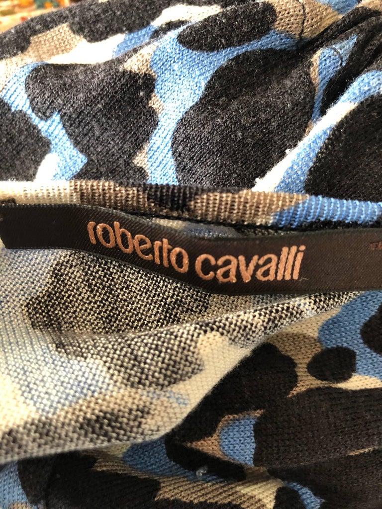 Roberto Cavalli 1990s Vintage Blue Leopard Print Silk Knit 90s Mini ...