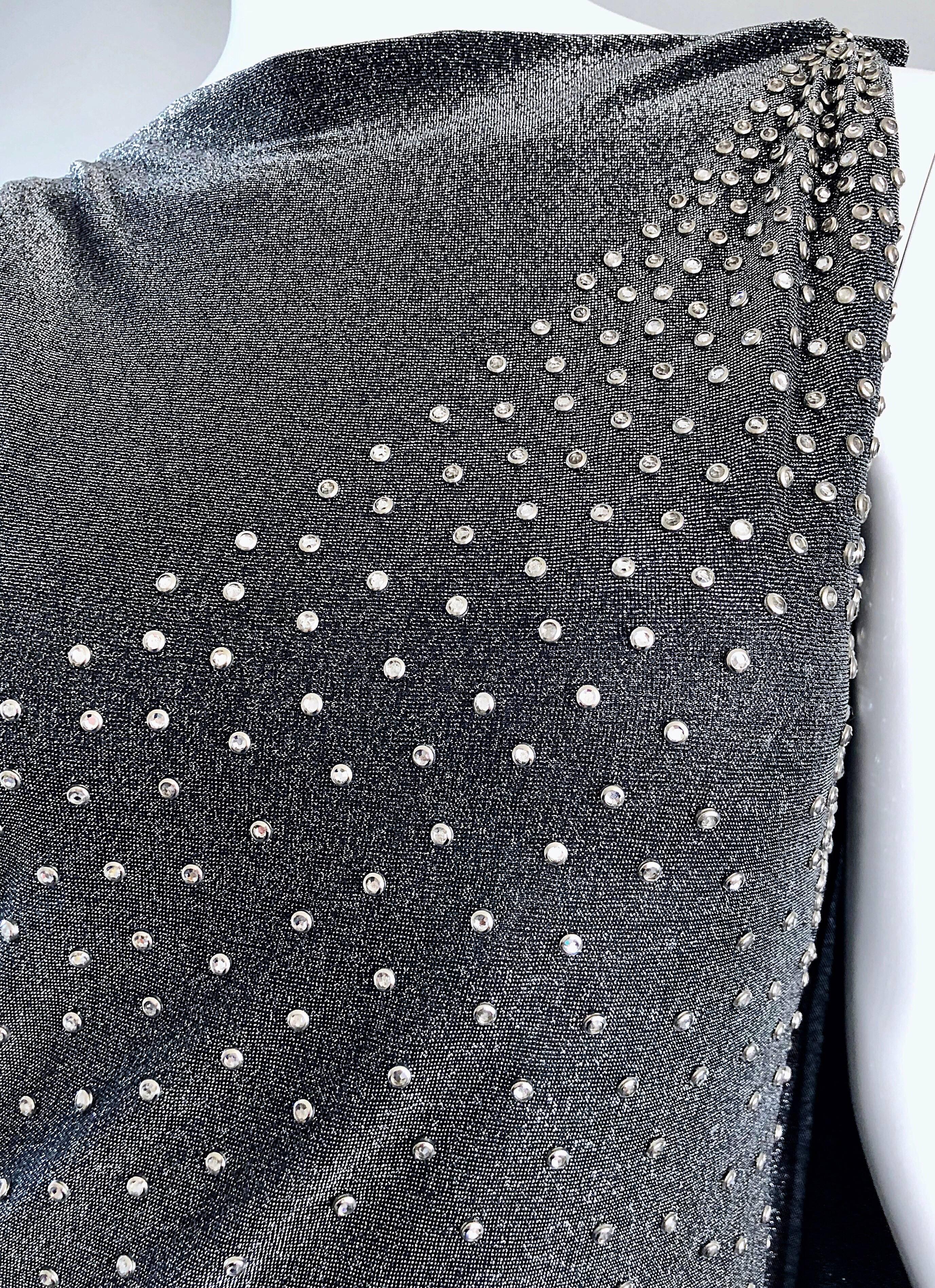 Geoffrey Beene 1960er Jahre Gunmetal Metallic Seide Lurex Strass Vintage Umhang Kleid im Zustand „Hervorragend“ im Angebot in San Diego, CA