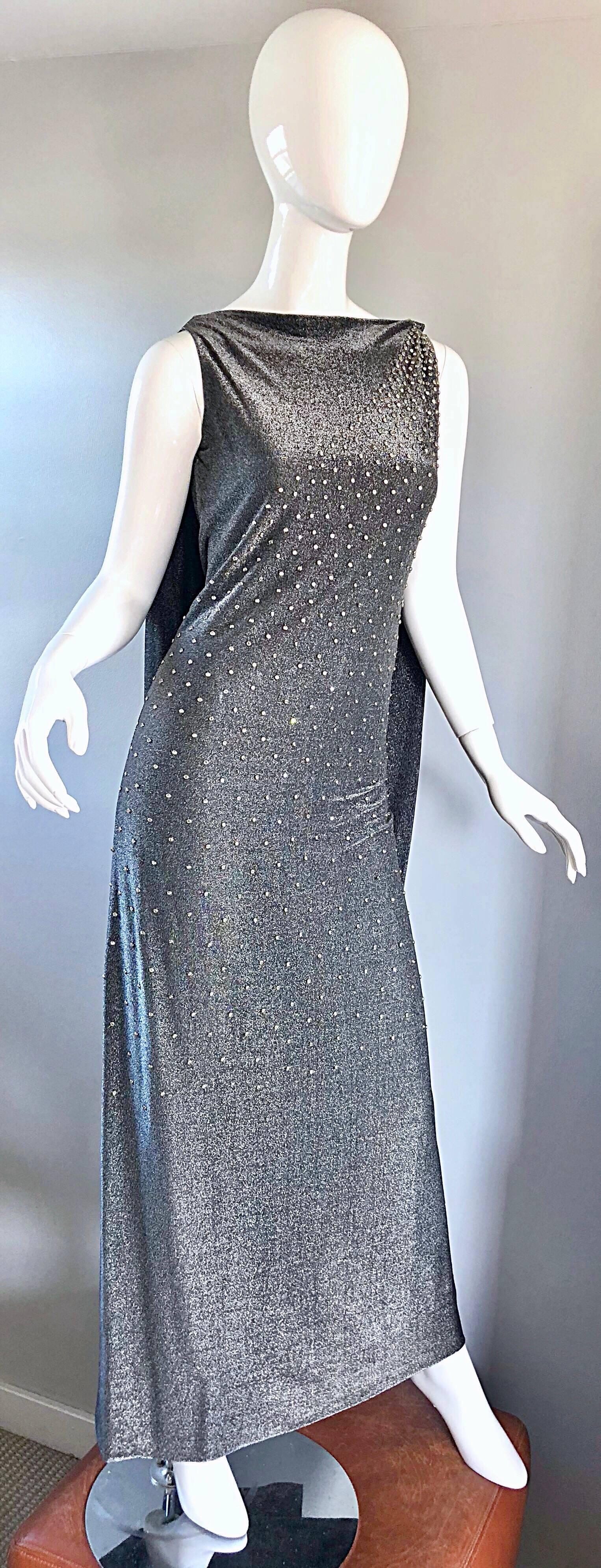 Geoffrey Beene 1960er Jahre Gunmetal Metallic Seide Lurex Strass Vintage Umhang Kleid im Angebot 2