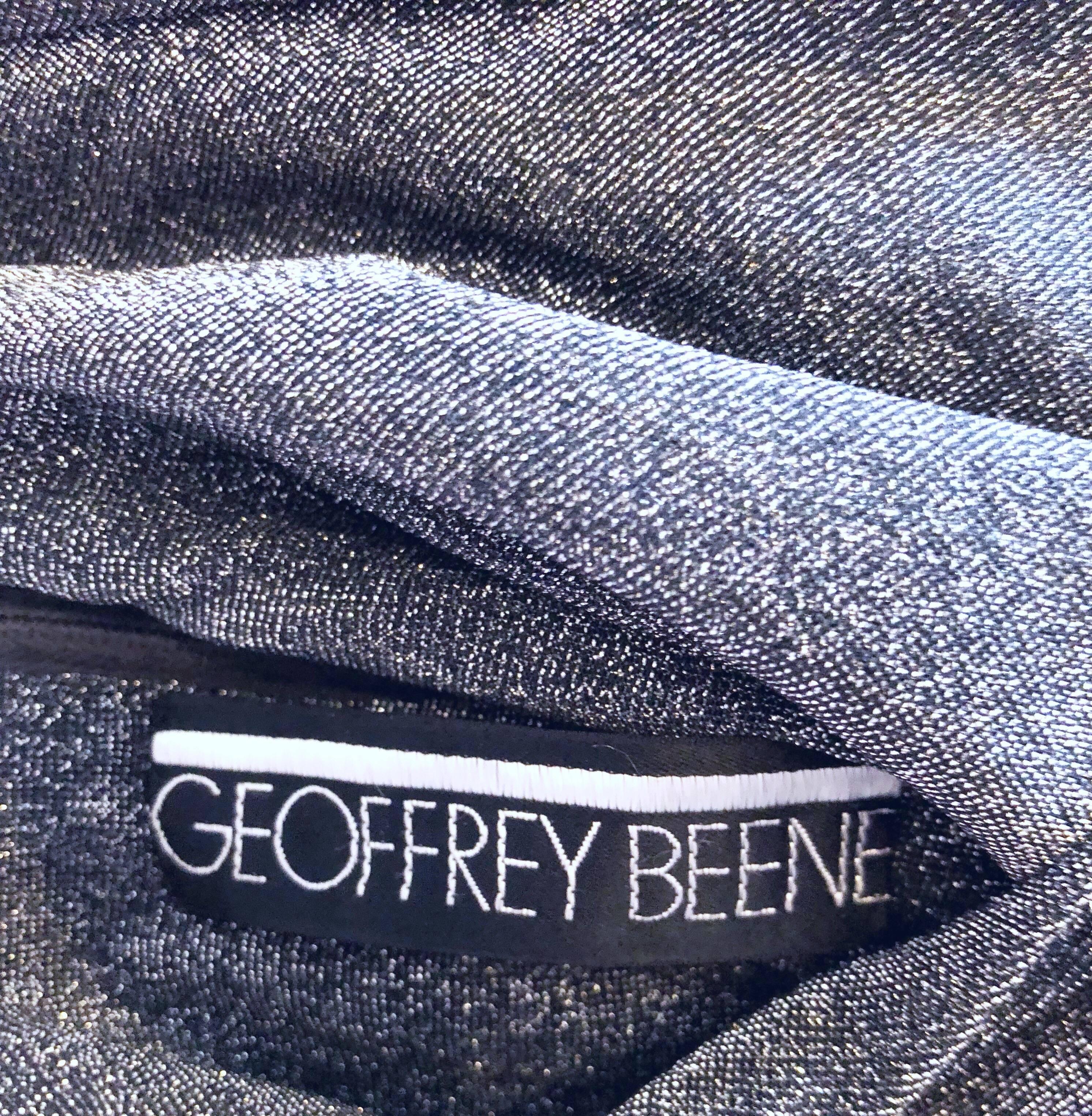 Geoffrey Beene 1960s Gunmetal Metallic Silk Lurex Rhinestone Vintage Cape Gown For Sale 2