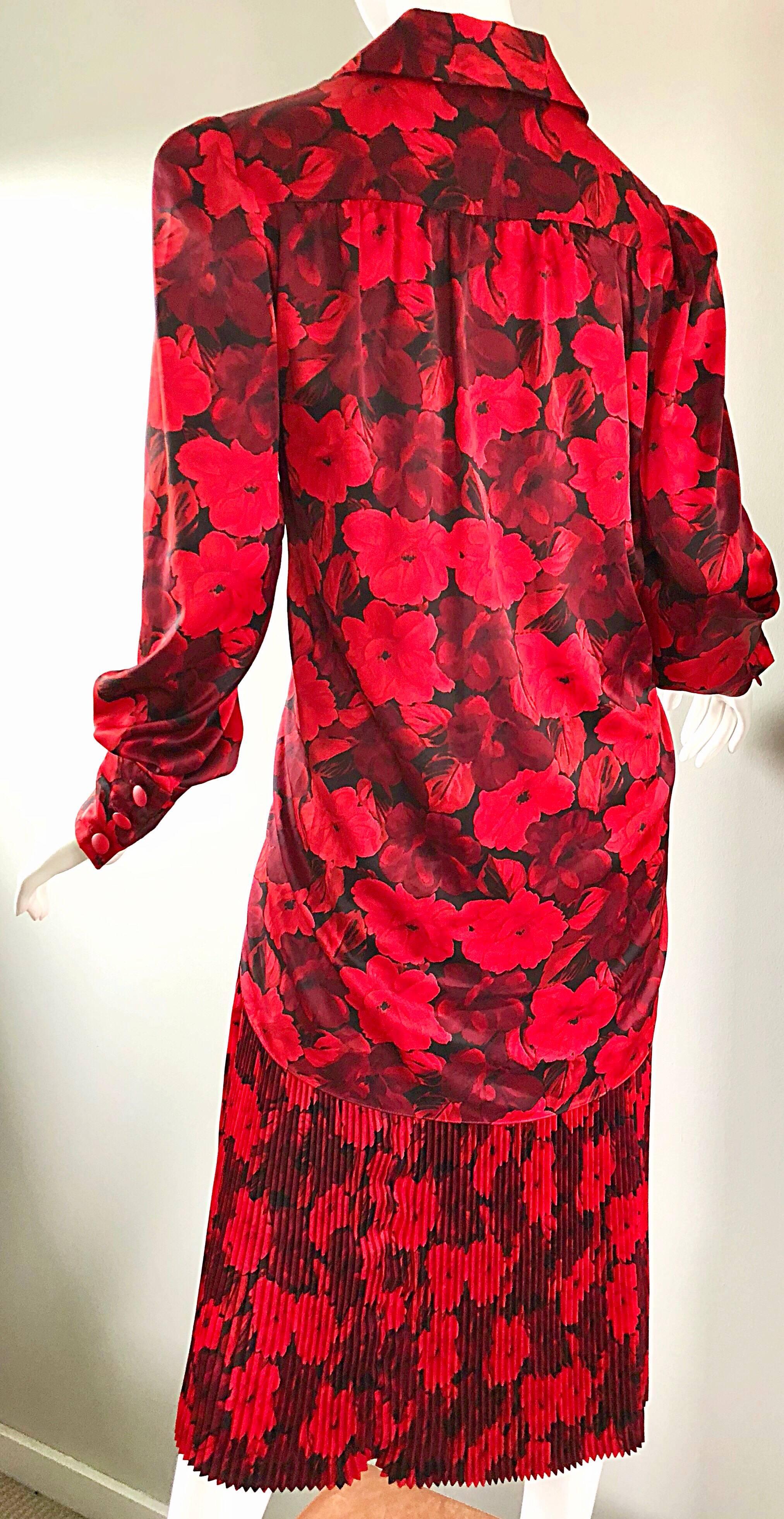 Robe vintage NIna Ricci Taille 14 / 16 rouge noire style garçonne à fleurs et taille tombante Pour femmes en vente