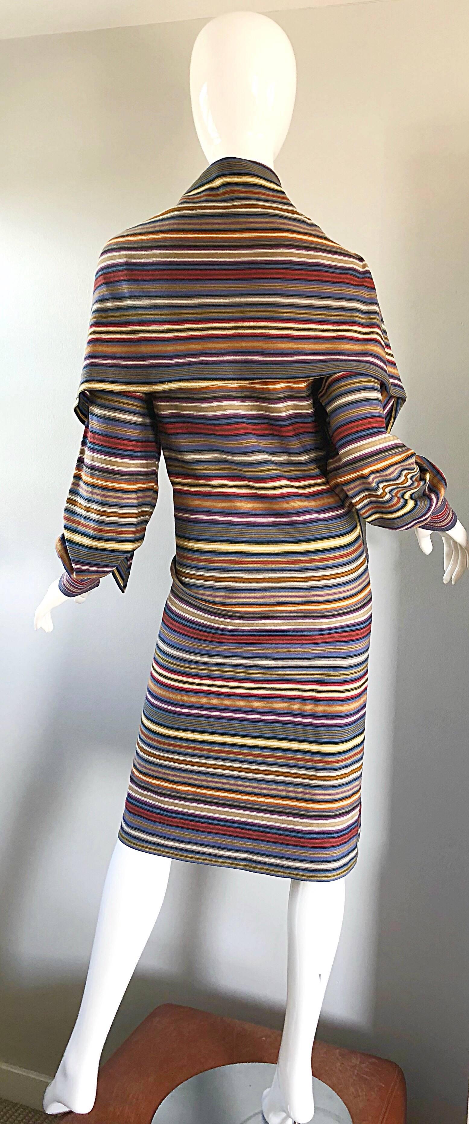 Missoni Vintage 1970s Rare Striped Wool Long Sleeve 70s Cape Dress Bonwit Teller 1