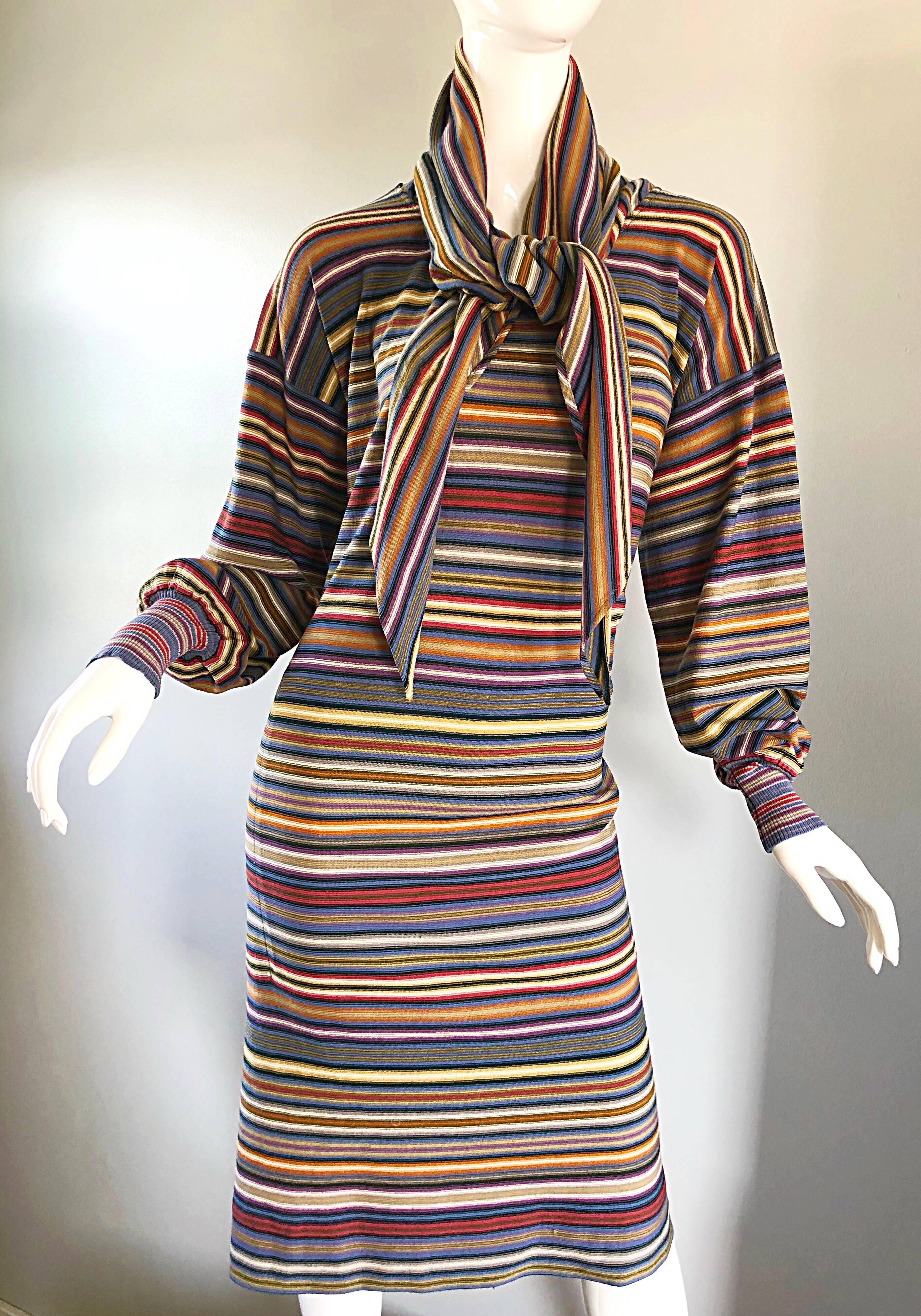 Missoni Vintage 1970s Rare Striped Wool Long Sleeve 70s Cape Dress Bonwit Teller 2