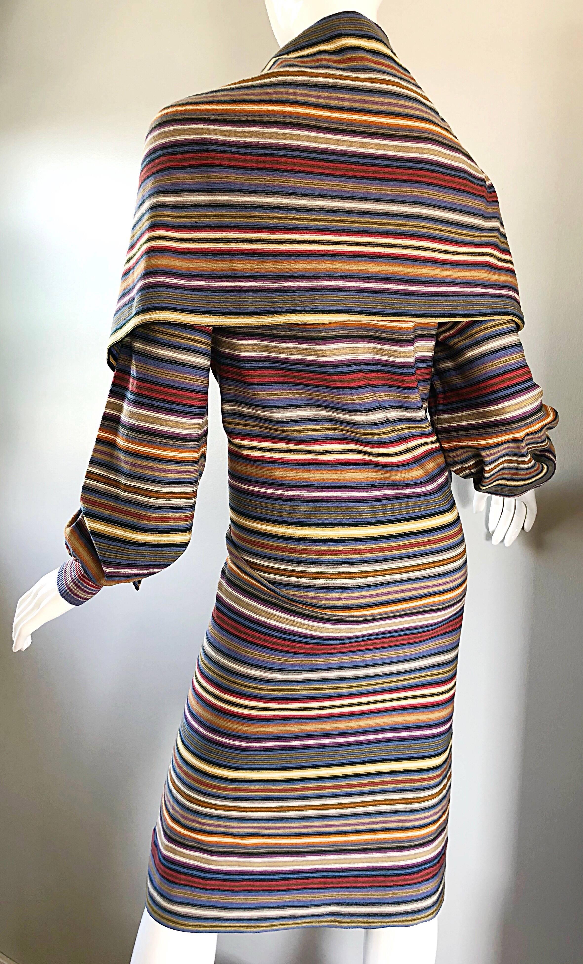 Missoni Vintage 1970s Rare Striped Wool Long Sleeve 70s Cape Dress Bonwit Teller 3