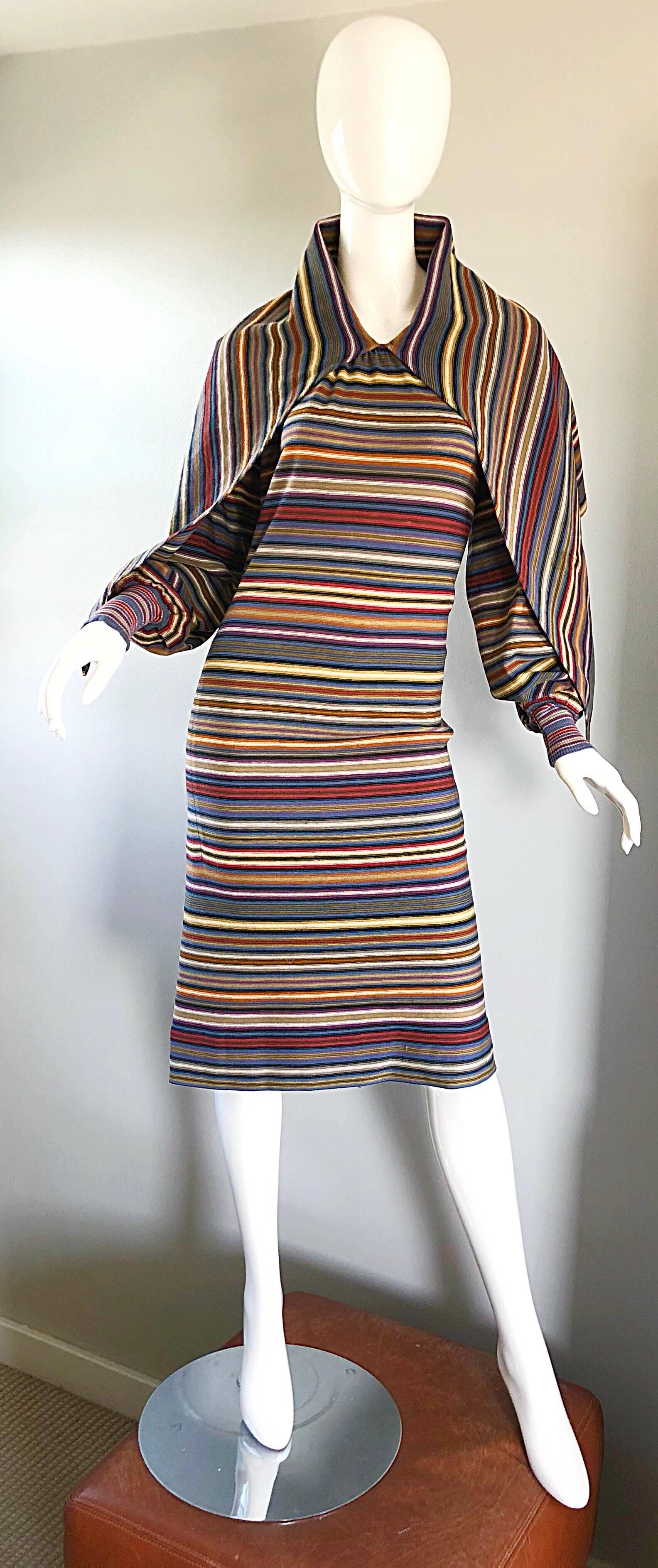 Missoni Vintage 1970s Rare Striped Wool Long Sleeve 70s Cape Dress Bonwit Teller 4